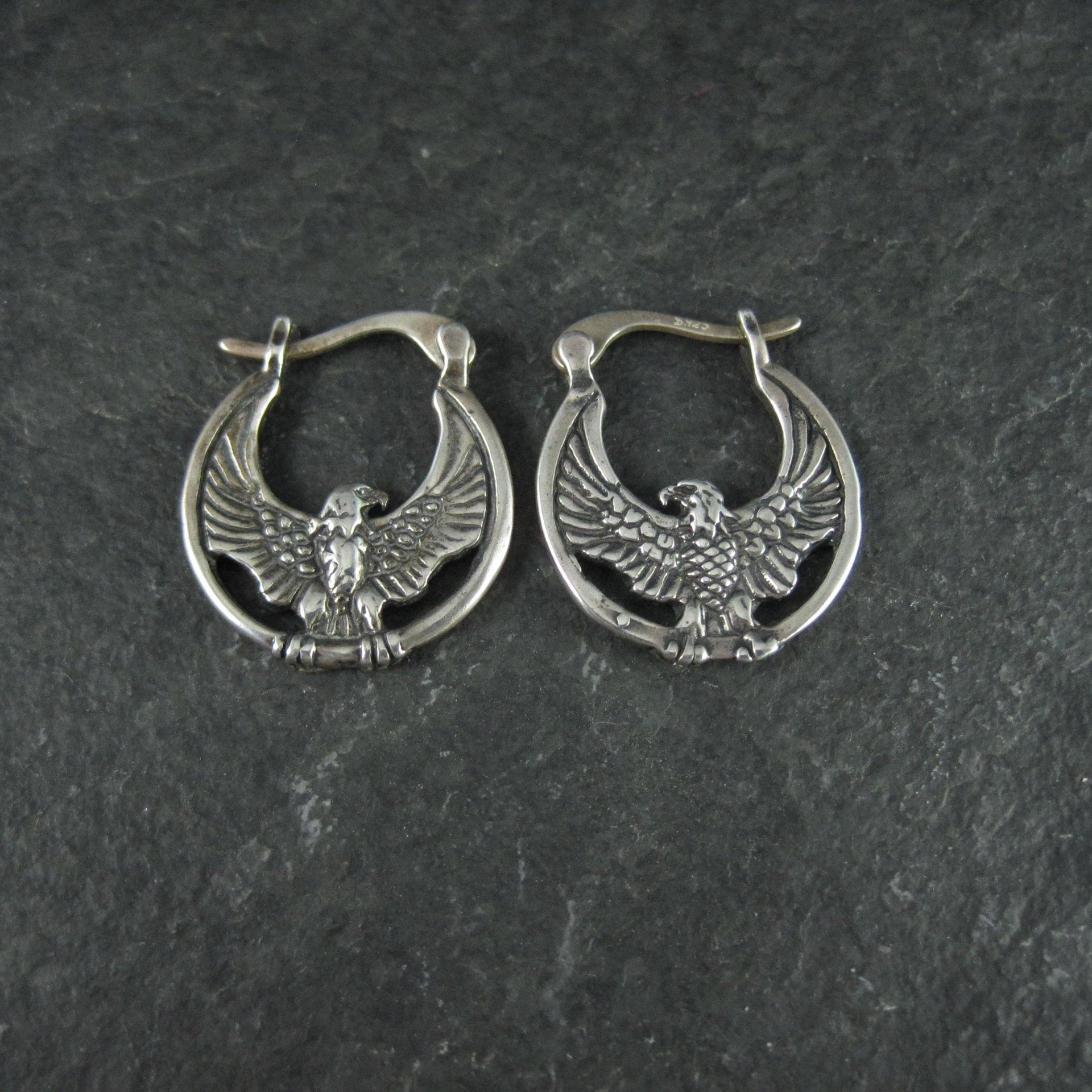 Sterling Silver Eagle Earrings Latch Closures Vintage
