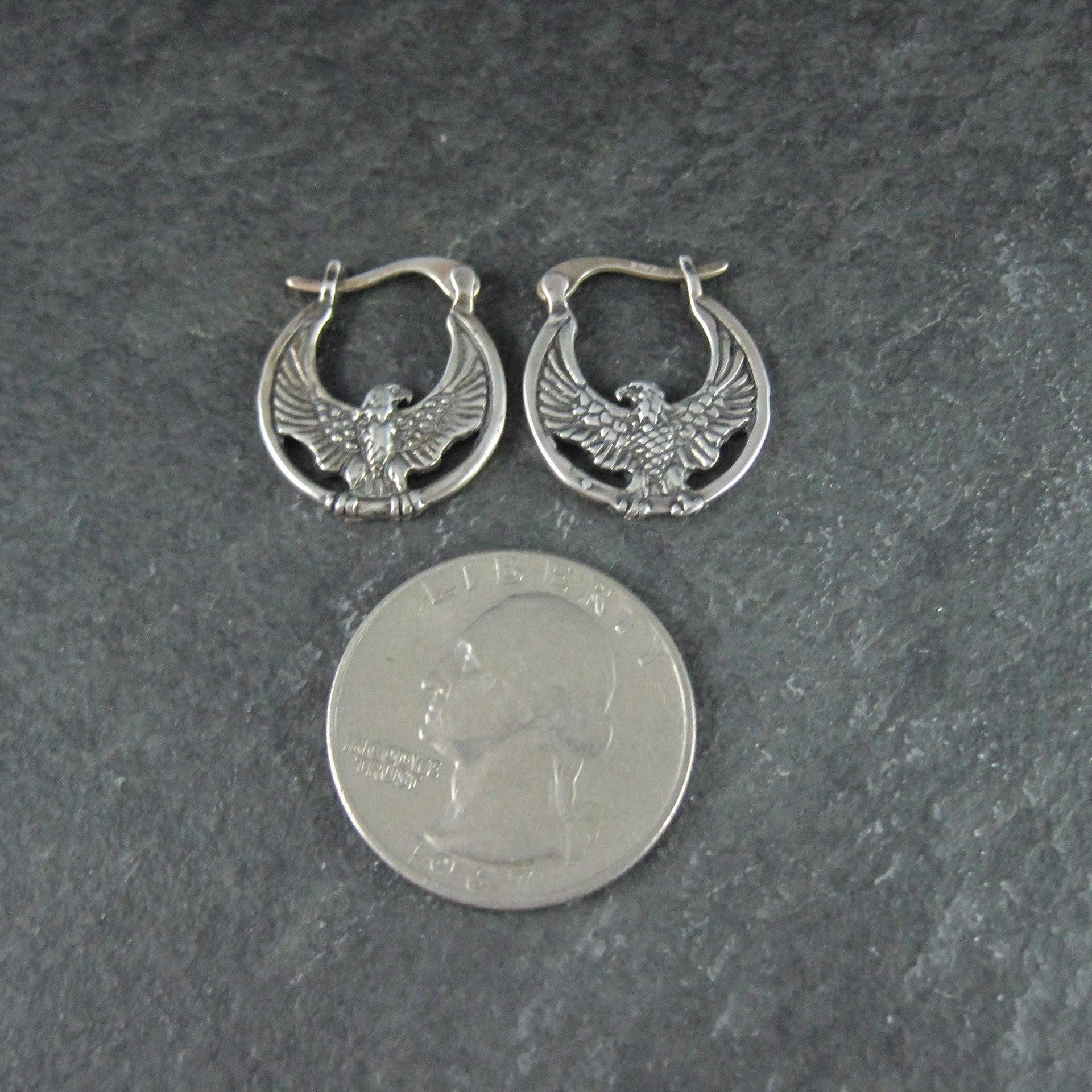 Sterling Silver Eagle Earrings Latch Closures Vintage