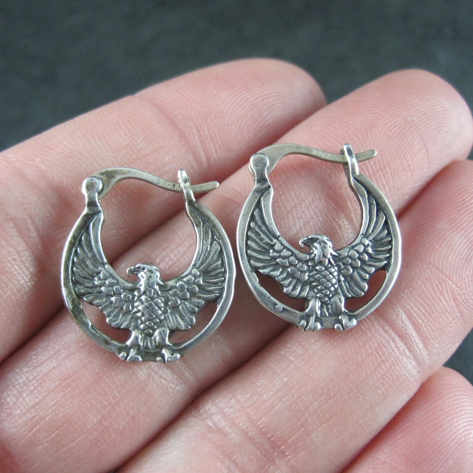 Sterling Silver Eagle Earrings Latch Closures Vintage