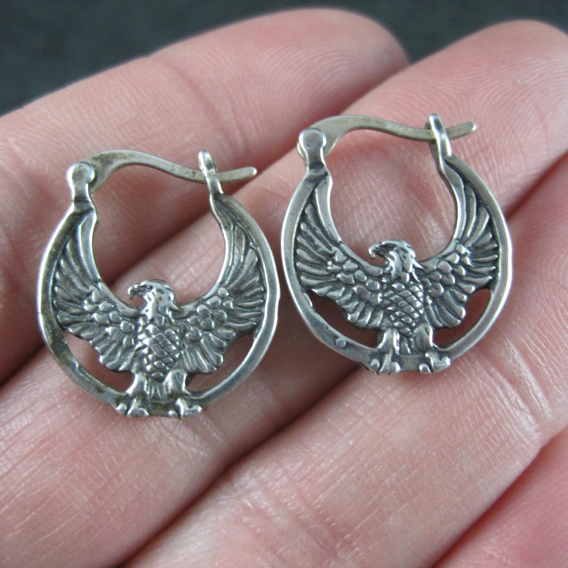 Sterling Silver Eagle Earrings Latch Closures Vintage