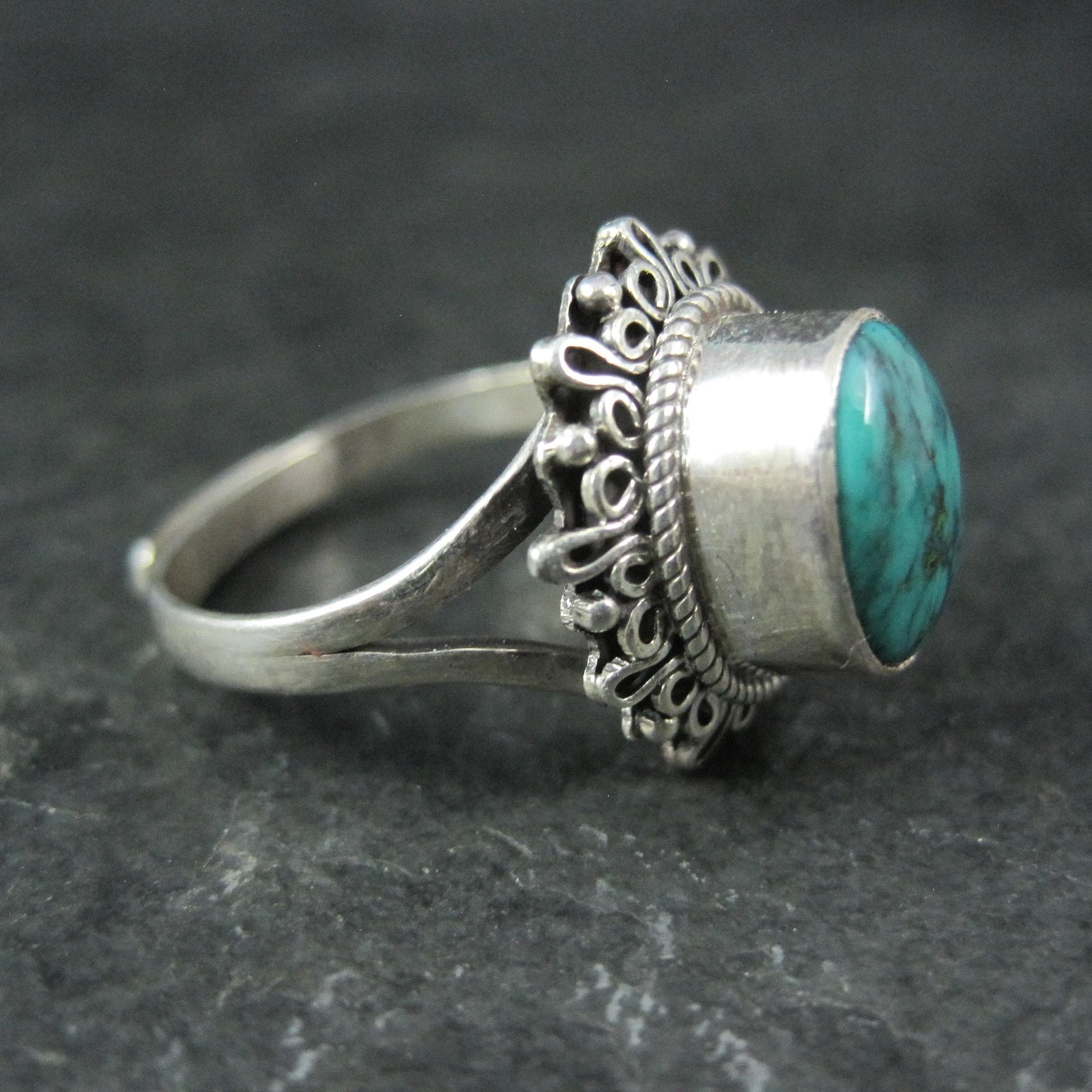 Estate Sterling Turquoise Ring Adjustable