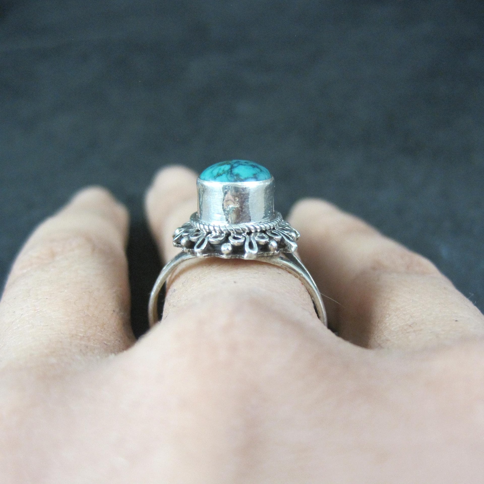 Estate Sterling Turquoise Ring Adjustable