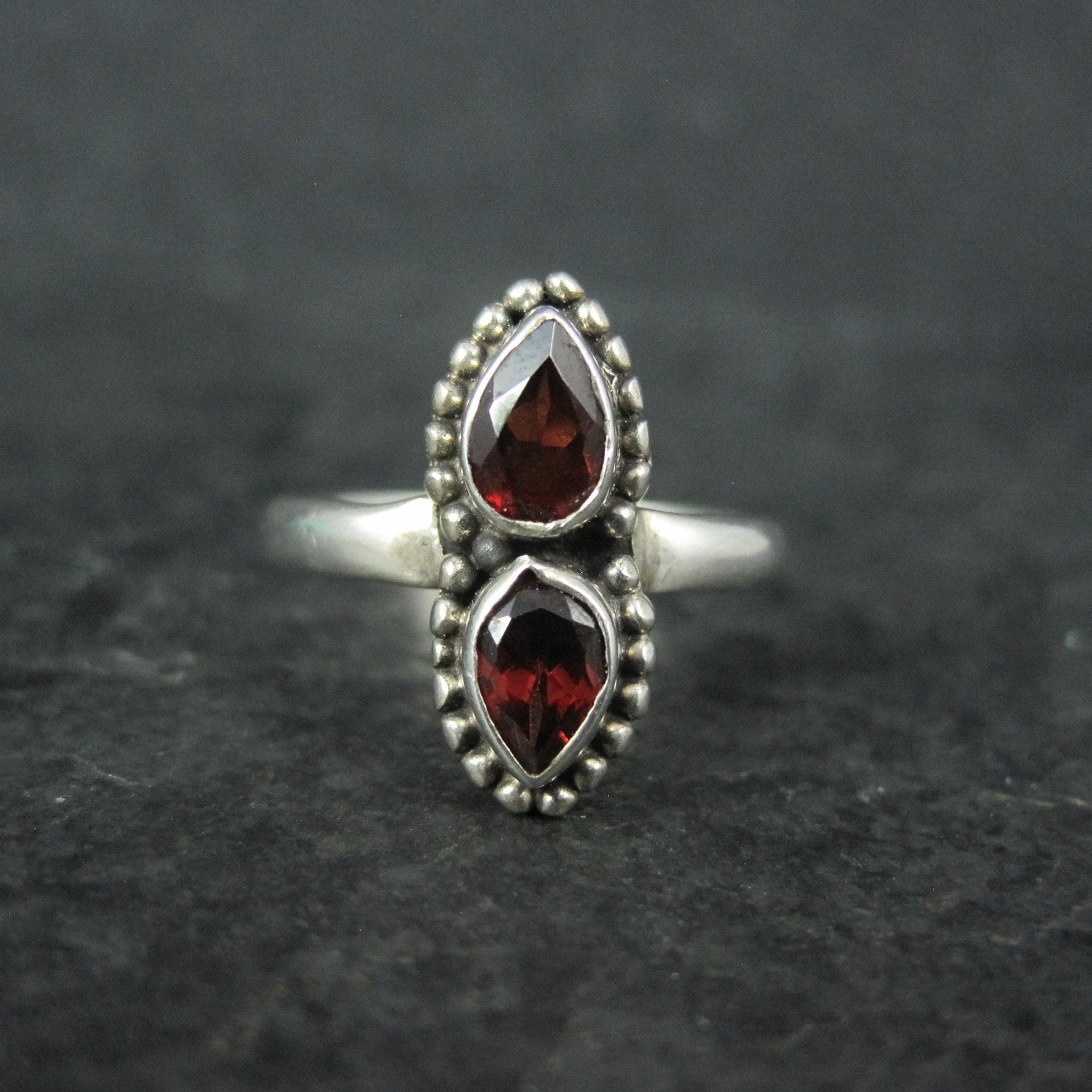 Estate 2 Garnet Ring Sterling Silver Size 7