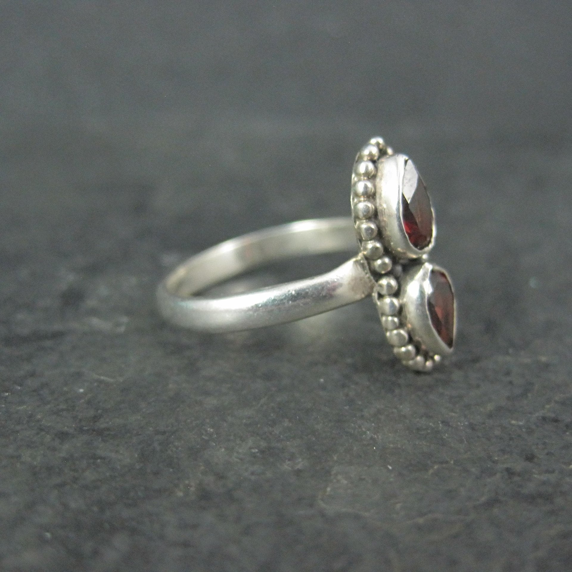Estate 2 Garnet Ring Sterling Silver Size 7