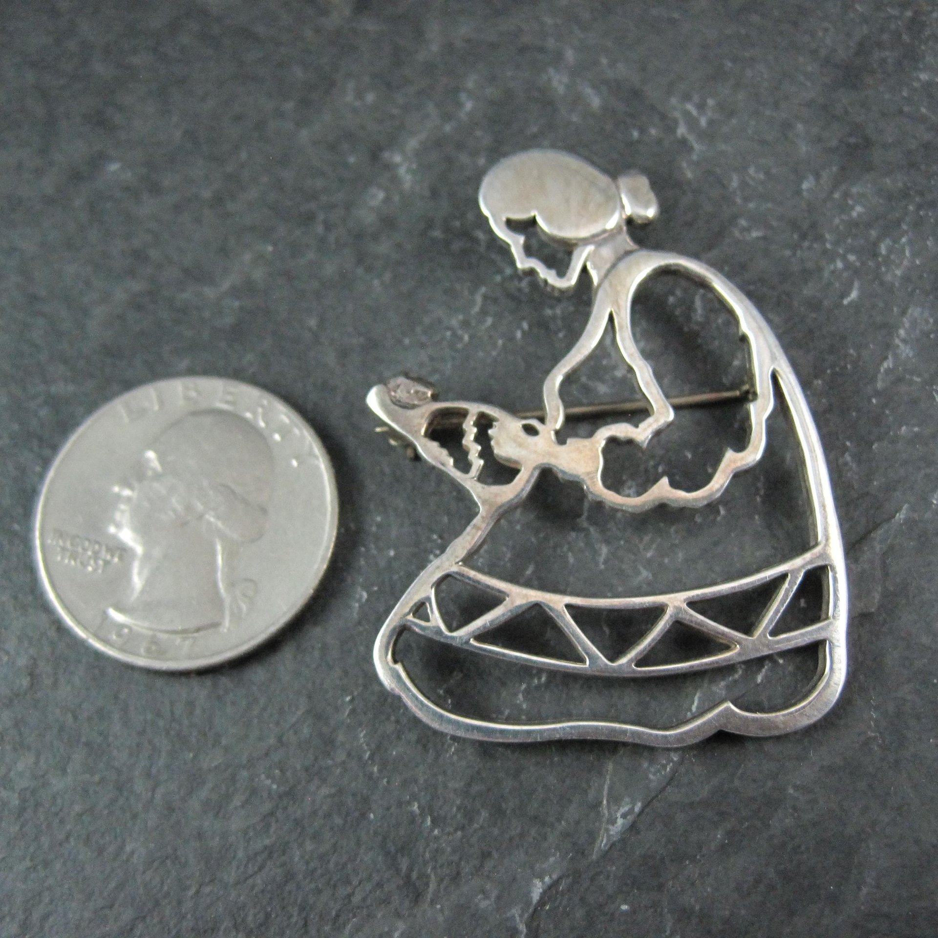 Navajo Mother and Child Brooch Sterling Silver
