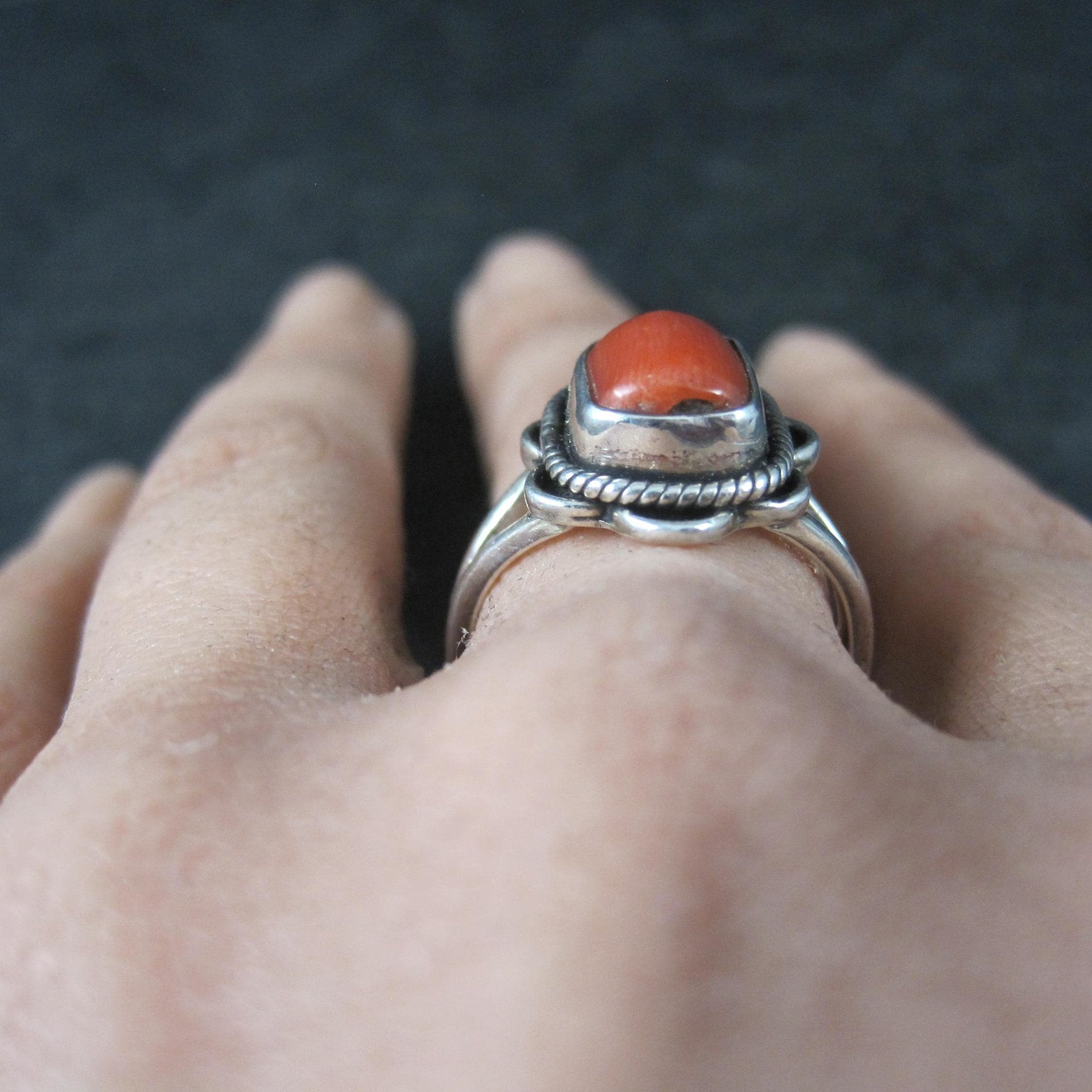 Southwestern Coral Ring Sterling Silver Size 8