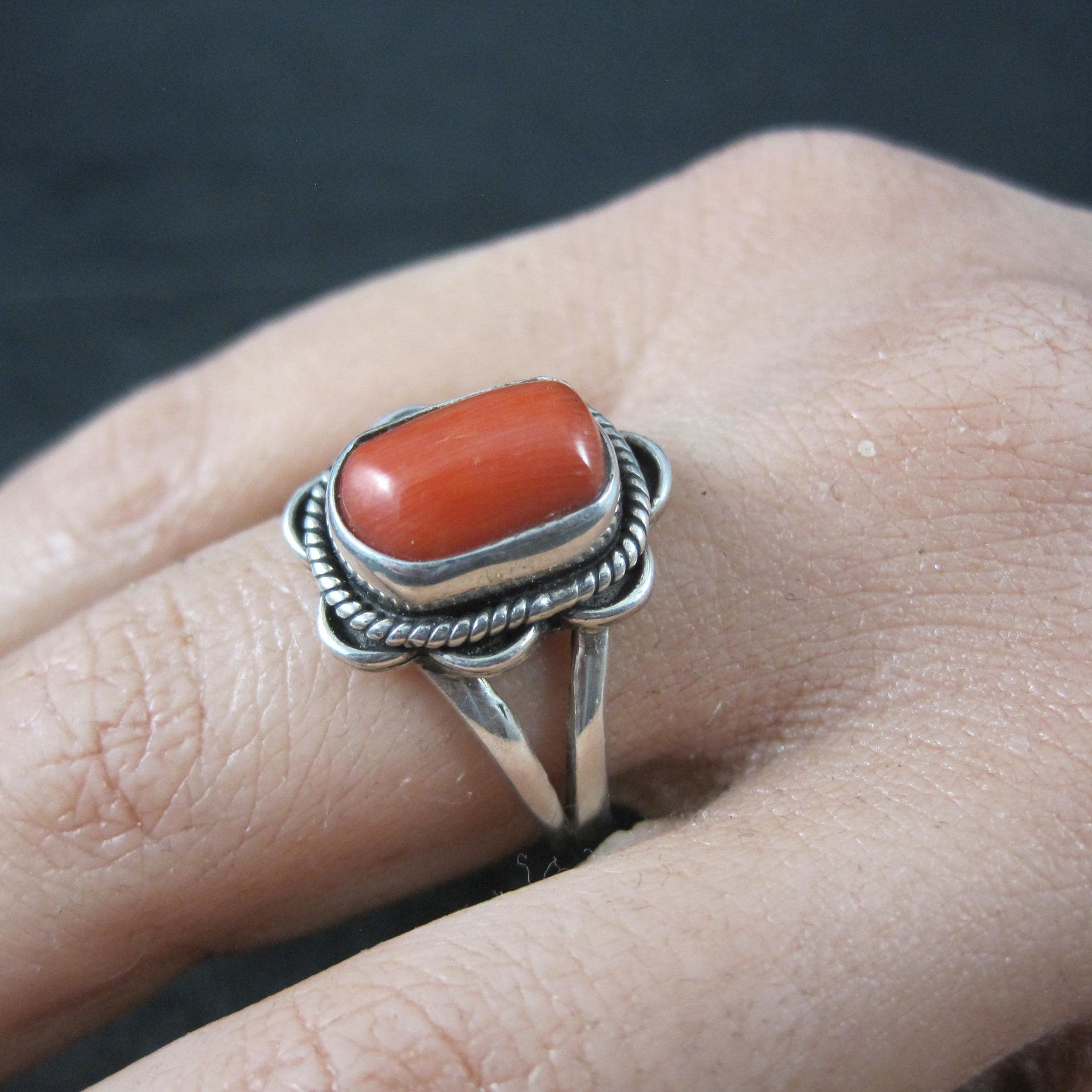 Southwestern Coral Ring Sterling Silver Size 8