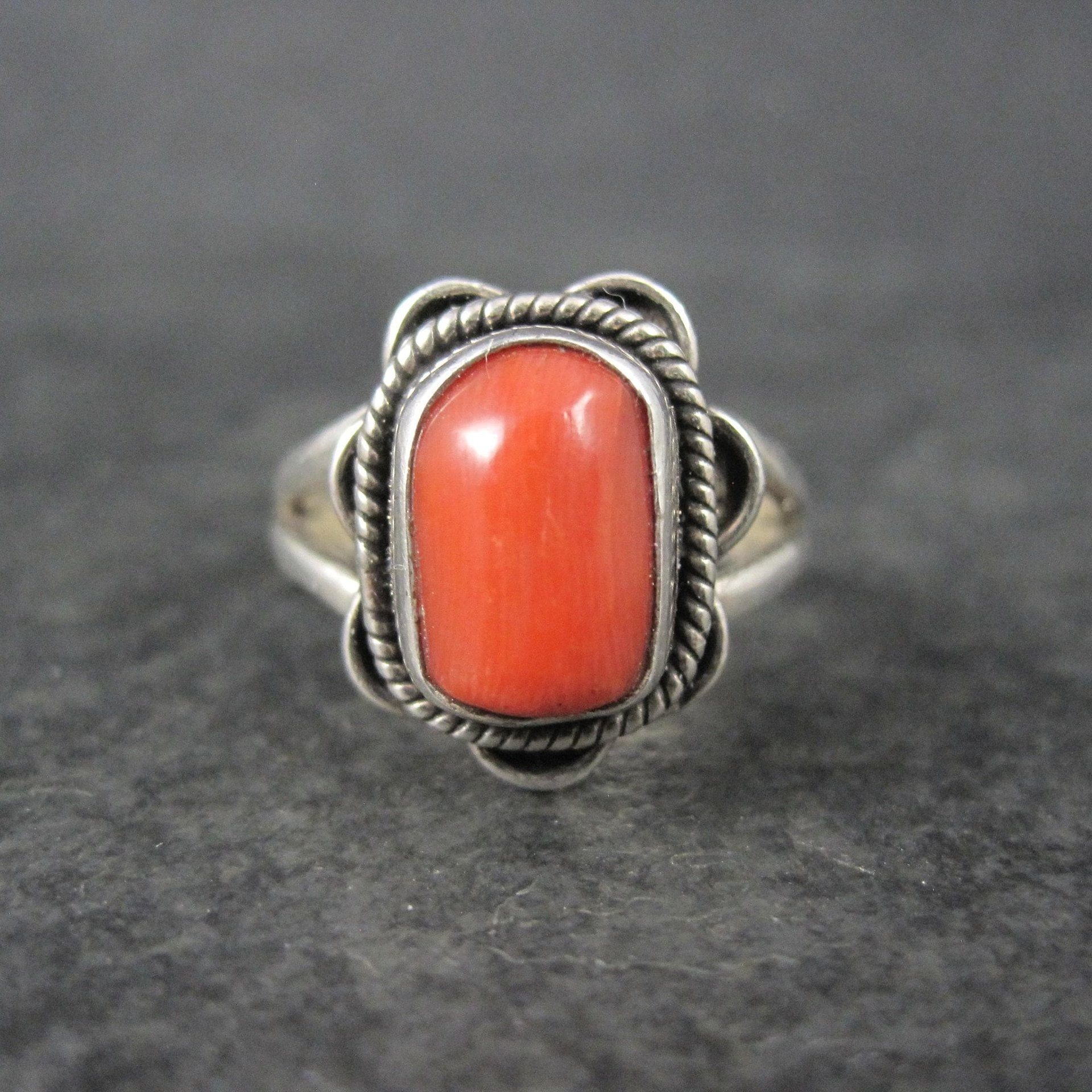 Southwestern Coral Ring Sterling Silver Size 8