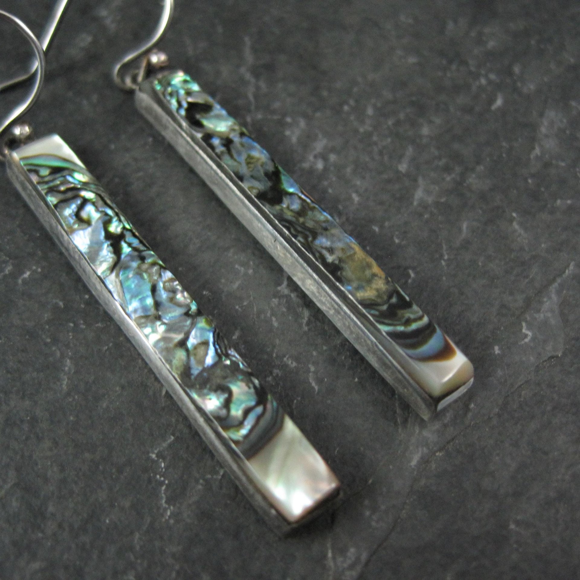 Long Vintage Abalone Earrings Sterling Silver