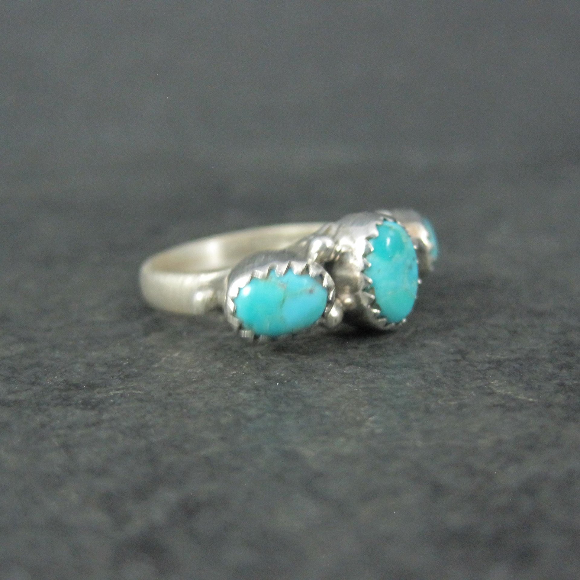 Vintage Sterling 3 Stone Turquoise Ring Size 7