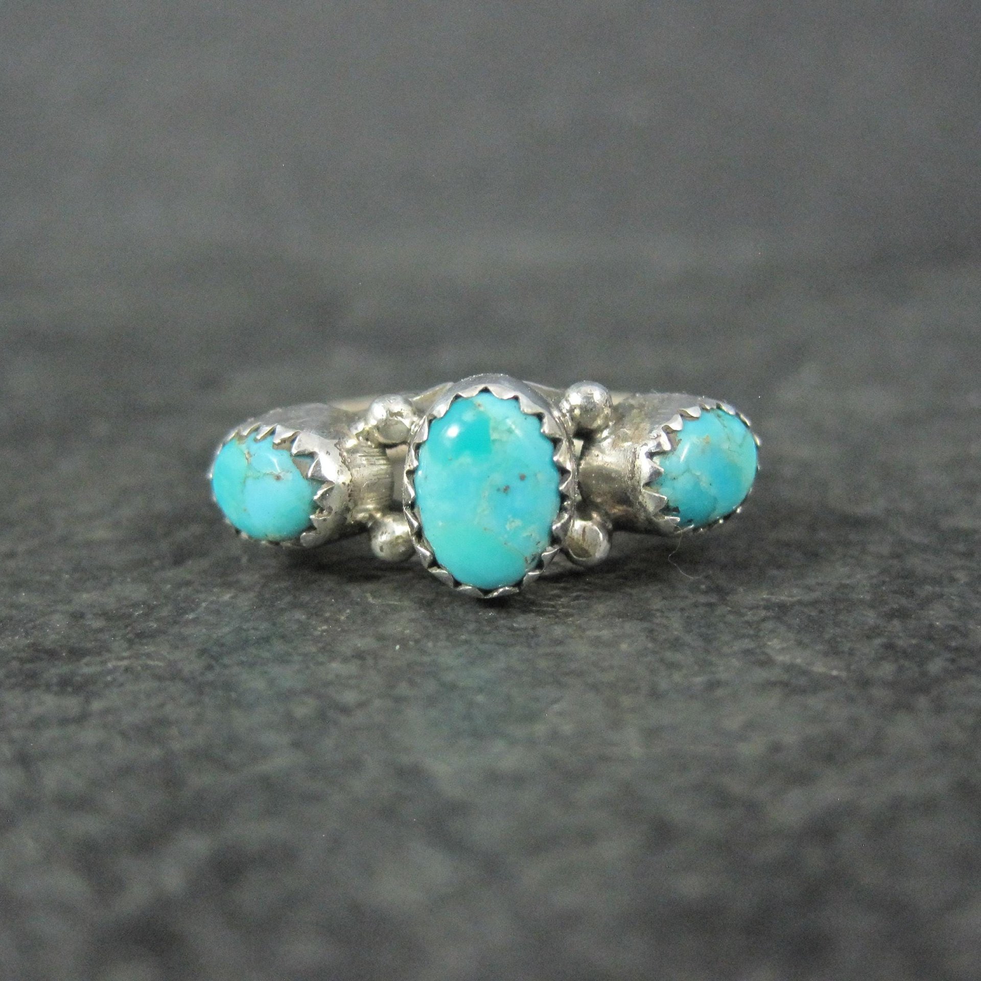 Vintage Sterling 3 Stone Turquoise Ring Size 7