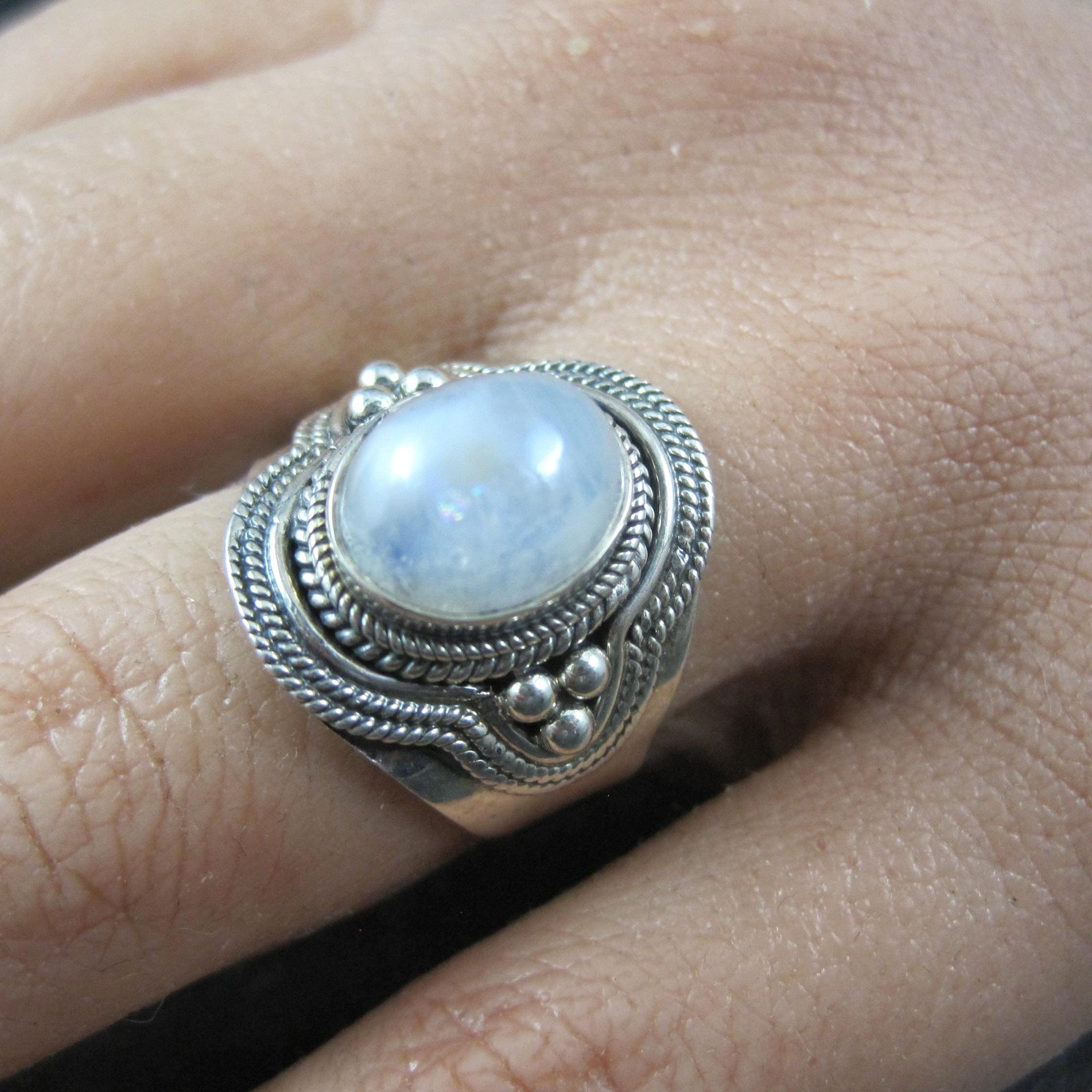 Sterling Silver Rainbow Moonstone Ring Size 7