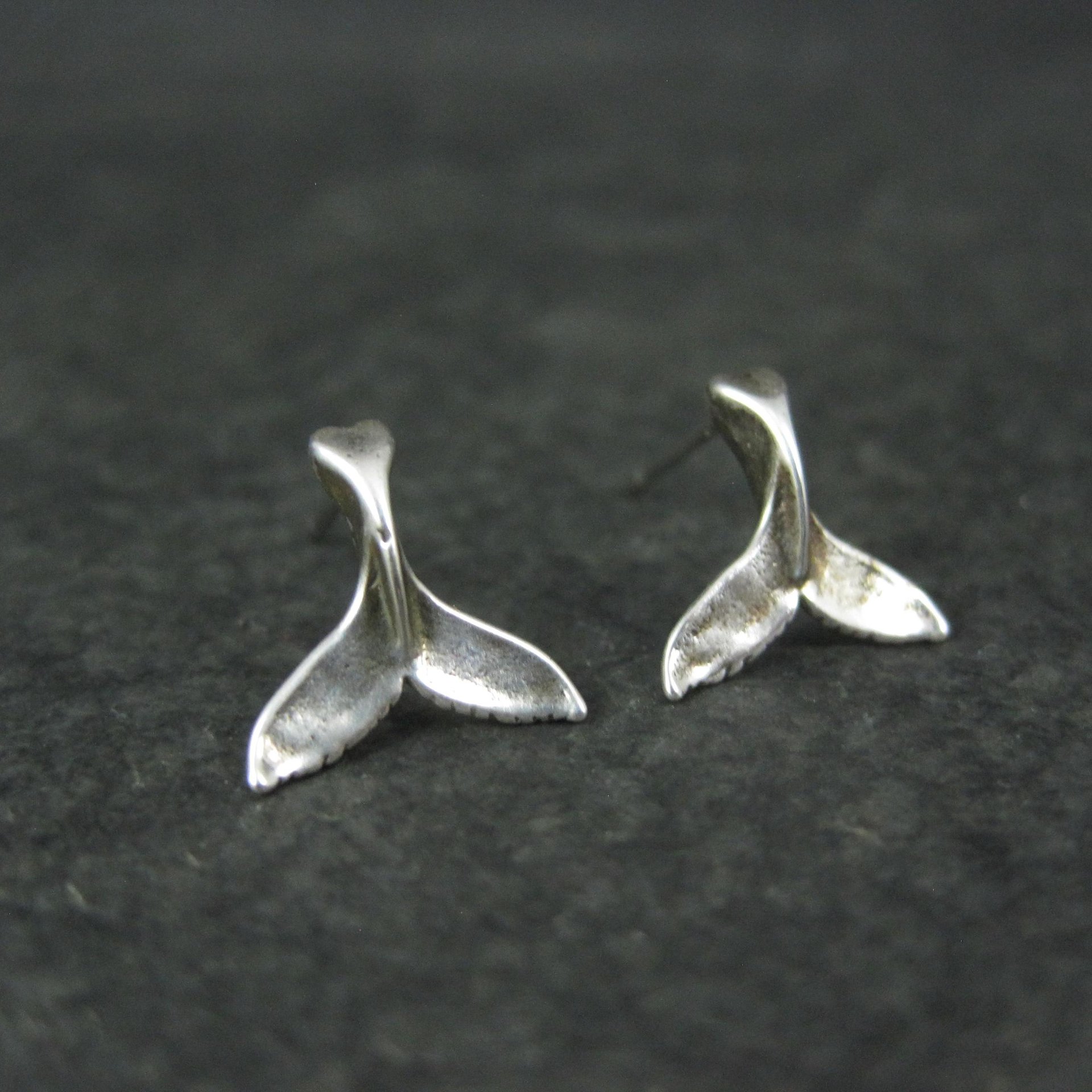Vintage Sterling Silver Whale Tail Stud Earrings