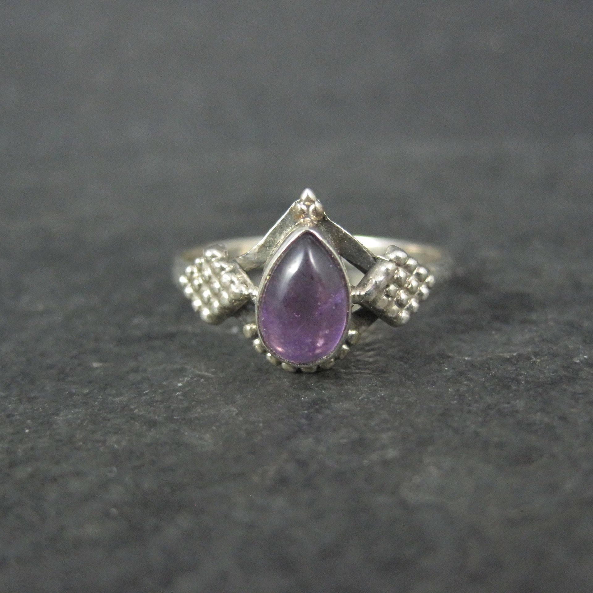 Dainty Sterling Amethyst Ring Size 10 Vintage Silver