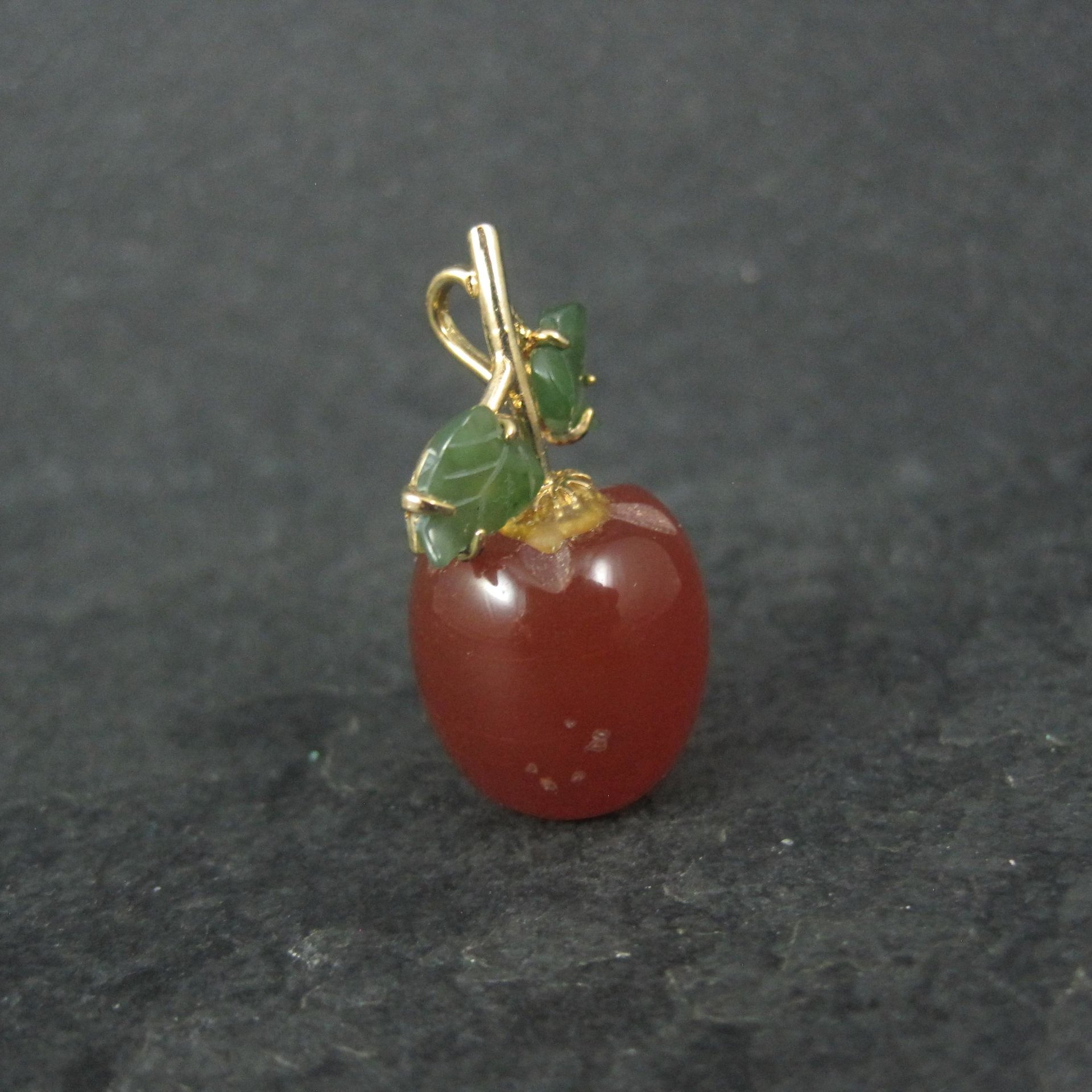 Vintage Carved Carnelian & Jade Apple Pendant