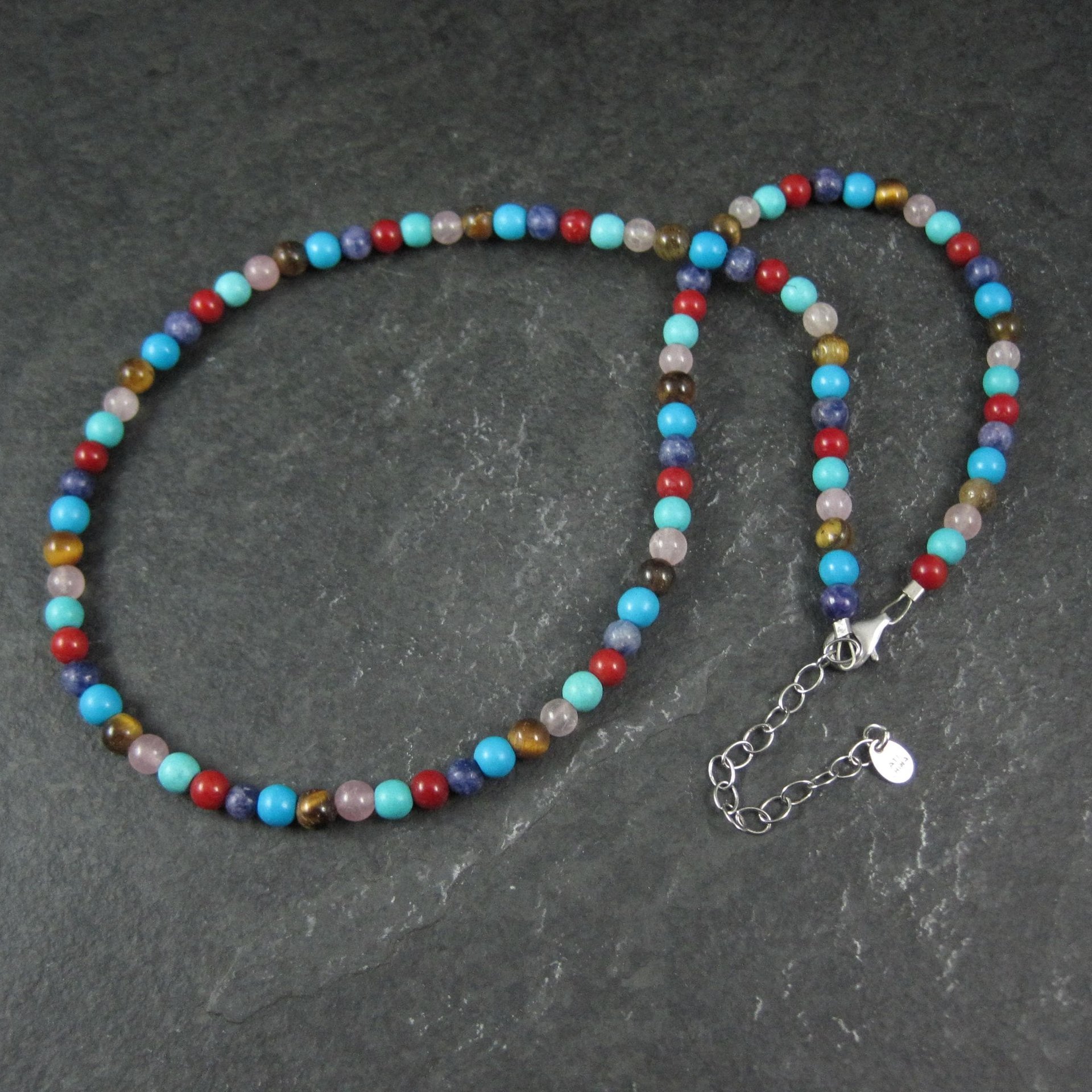Estate Sterling 4MM Gemstone Bead Necklace