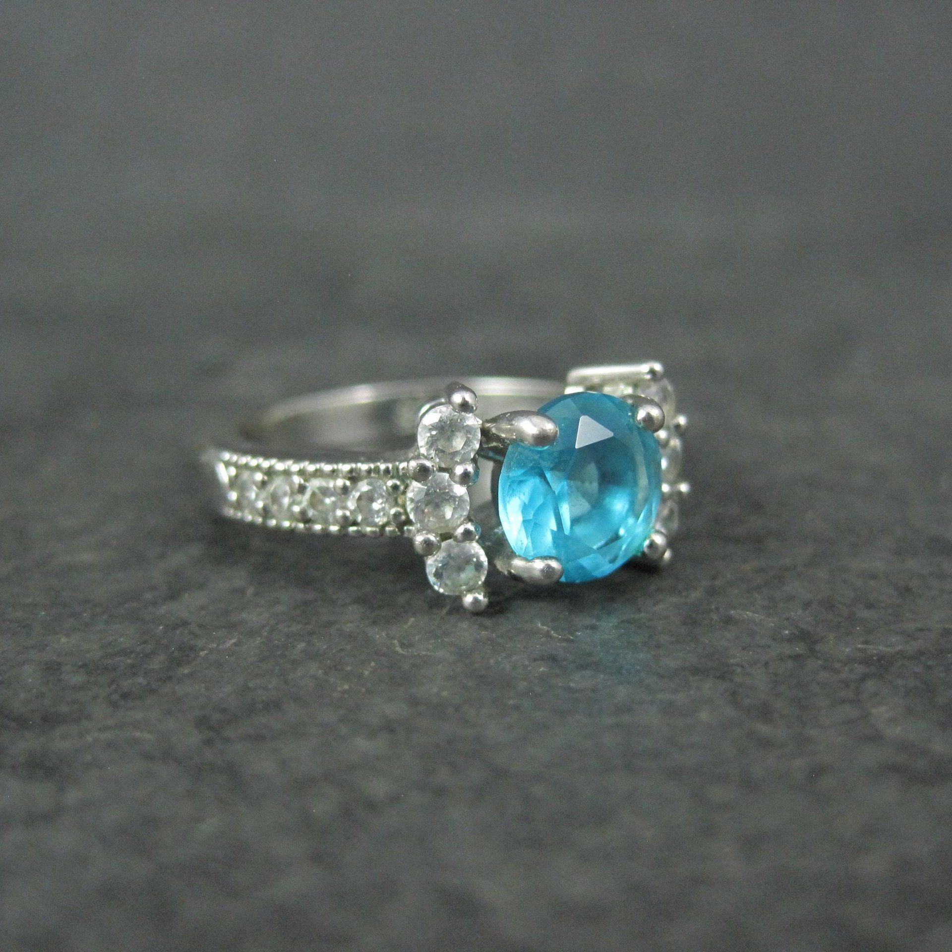 Estate Sterling Blue Cubic Zirconia Ring Size 6