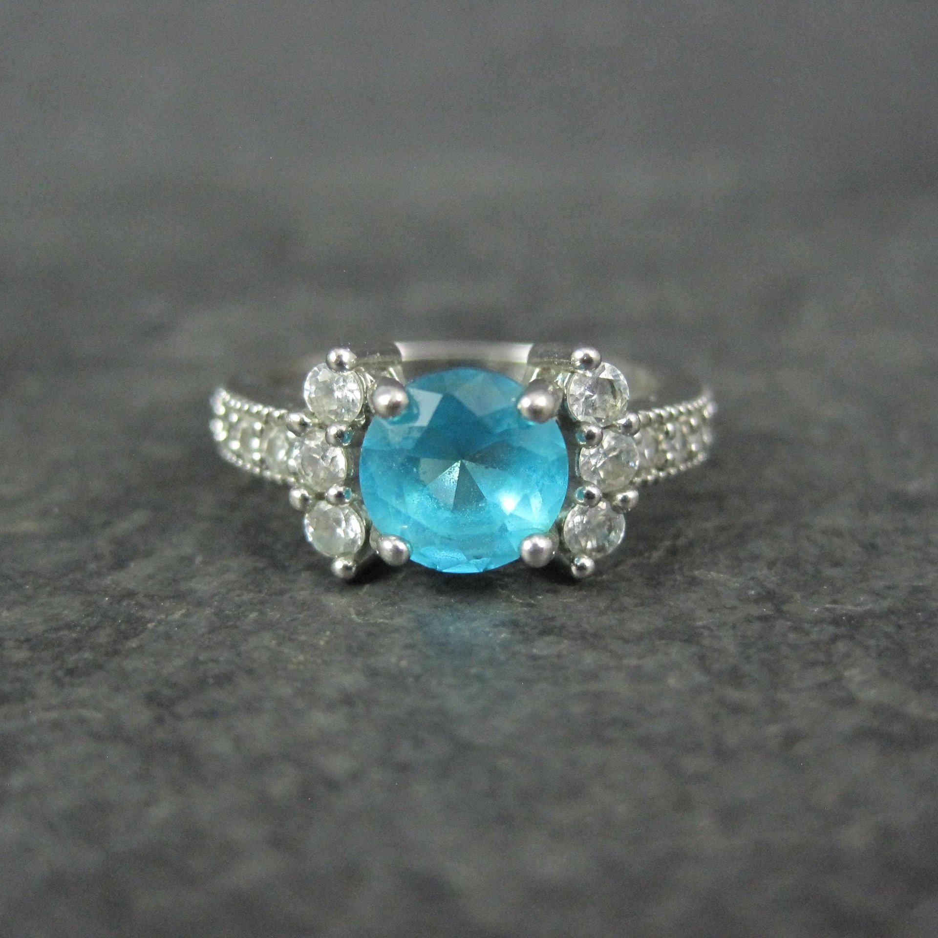 Estate Sterling Blue Cubic Zirconia Ring Size 6