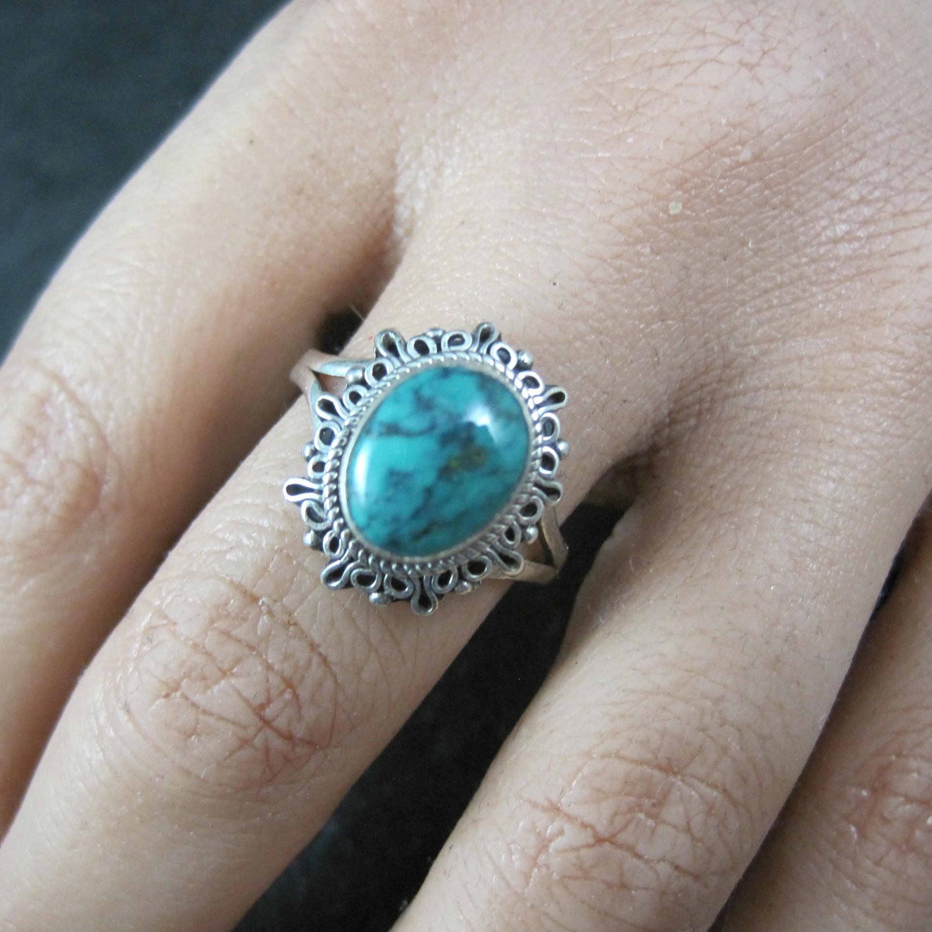 Estate Sterling Turquoise Ring Adjustable