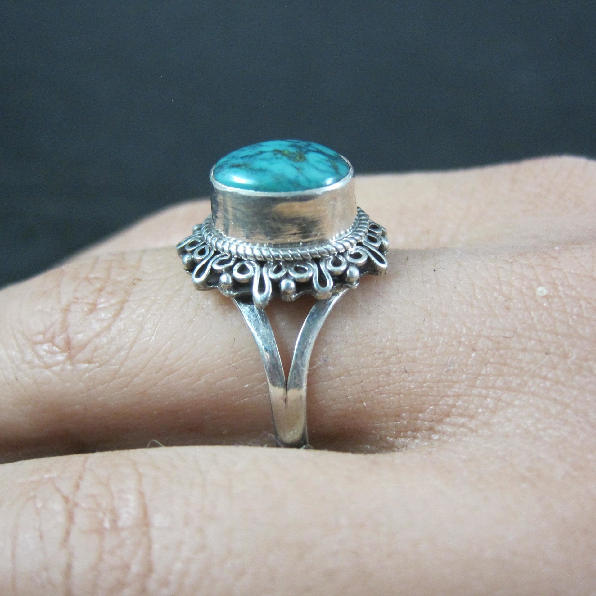 Estate Sterling Turquoise Ring Adjustable