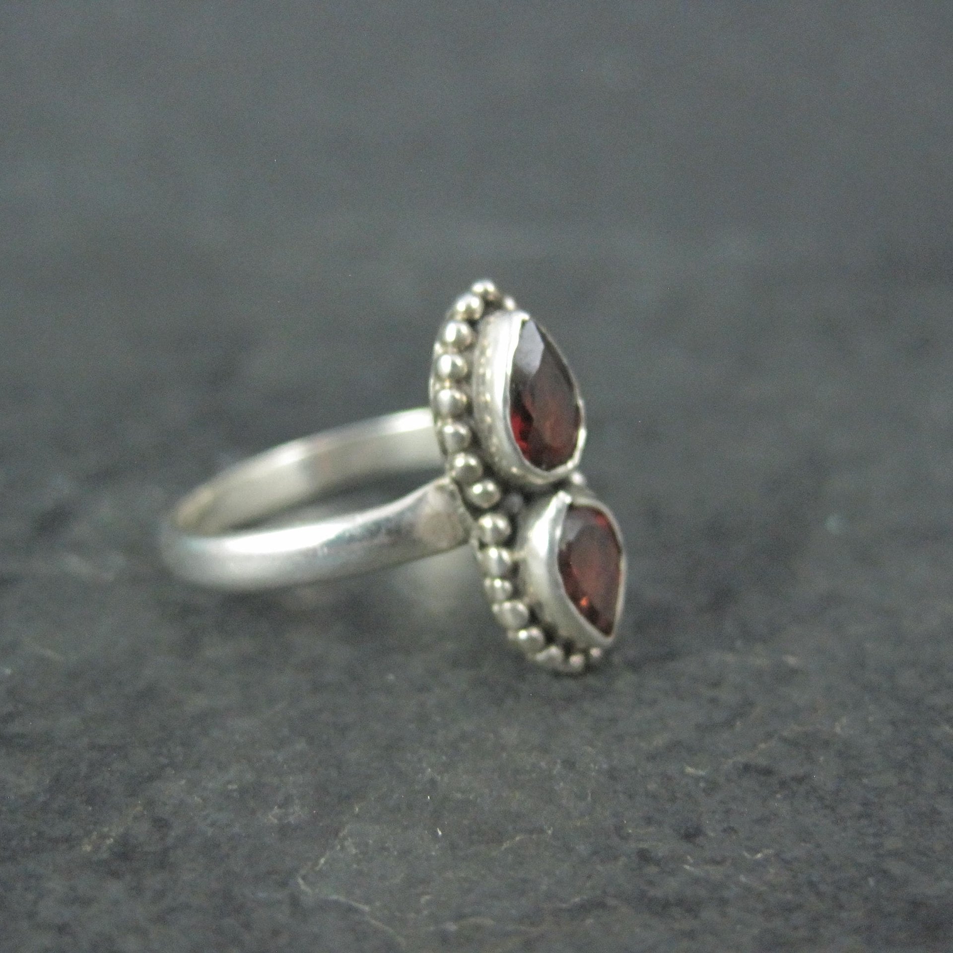 Estate 2 Garnet Ring Sterling Silver Size 7