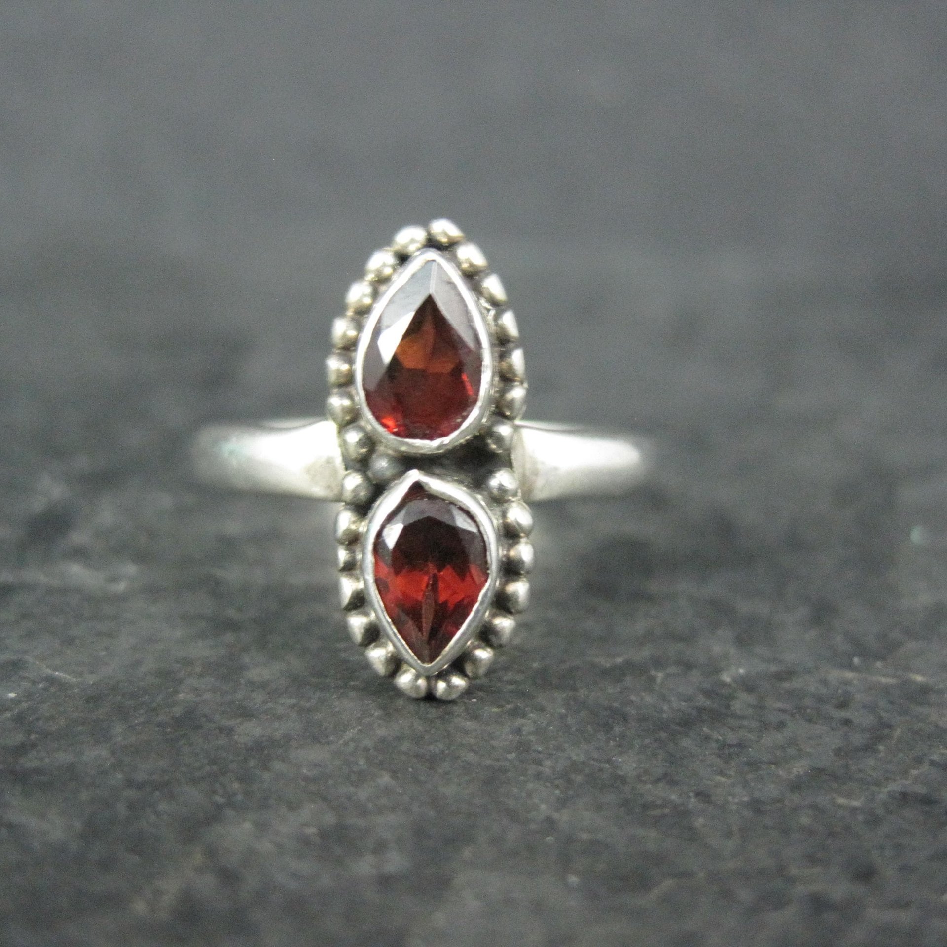 Estate 2 Garnet Ring Sterling Silver Size 7