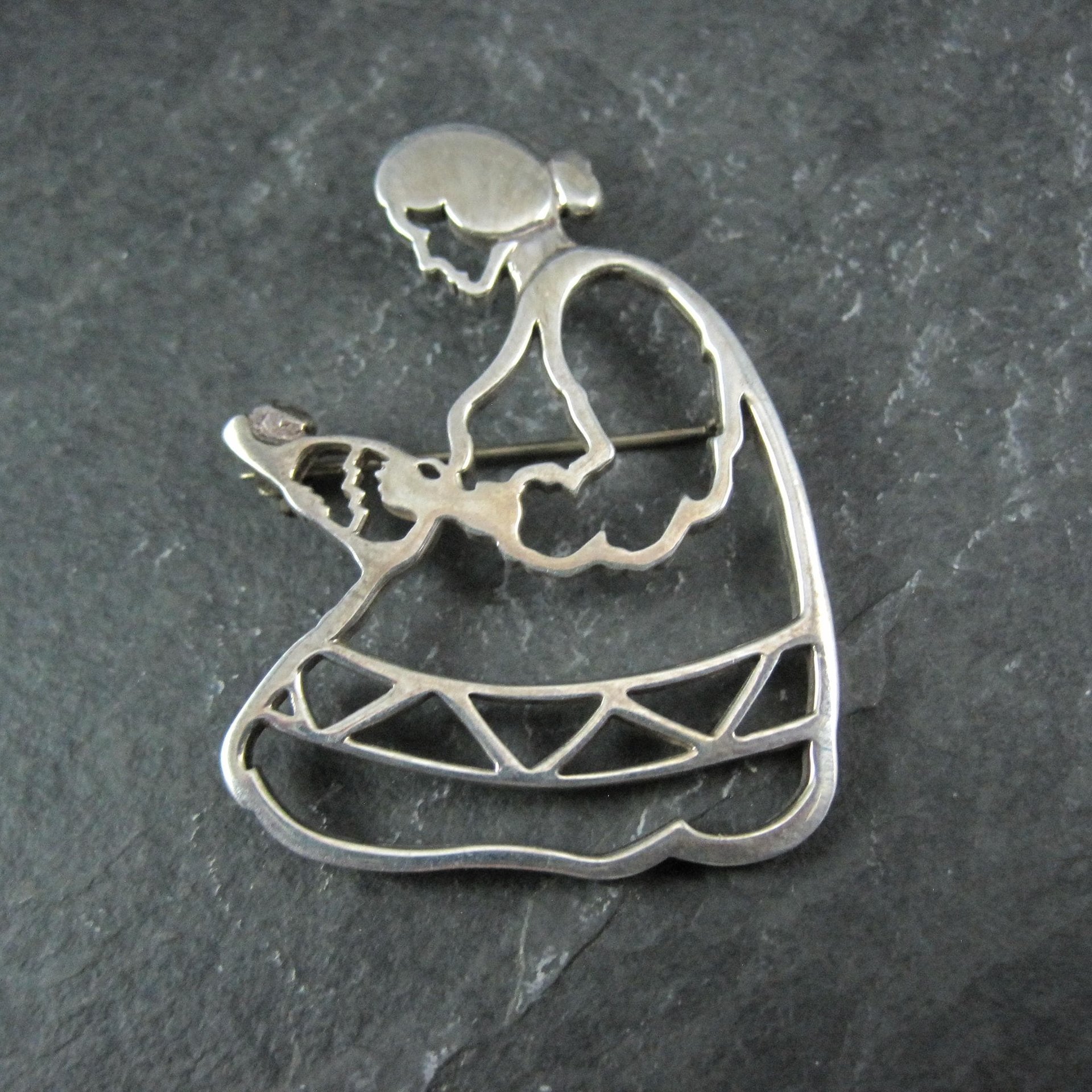 Navajo Mother and Child Brooch Sterling Silver