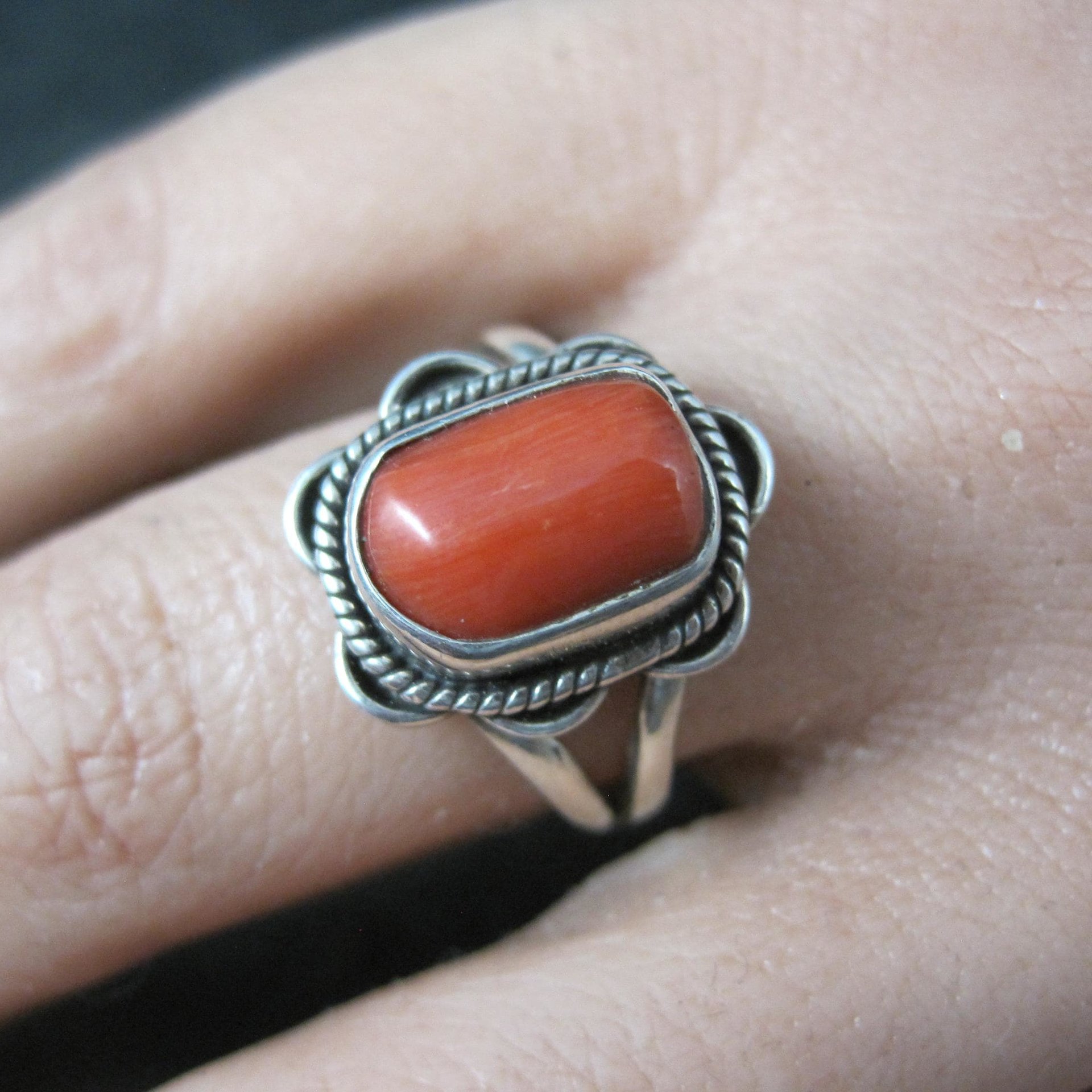 Southwestern Coral Ring Sterling Silver Size 8
