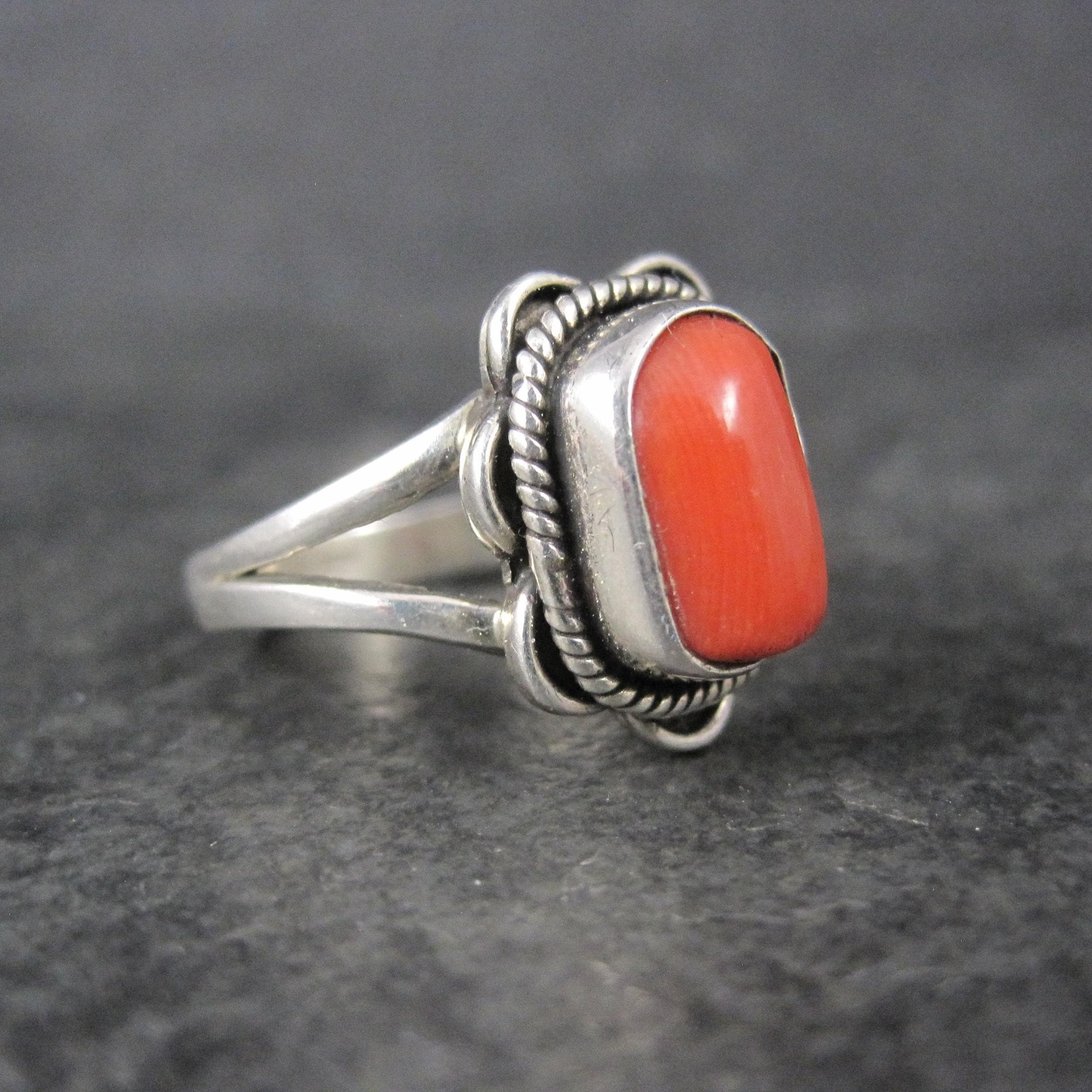 Southwestern Coral Ring Sterling Silver Size 8
