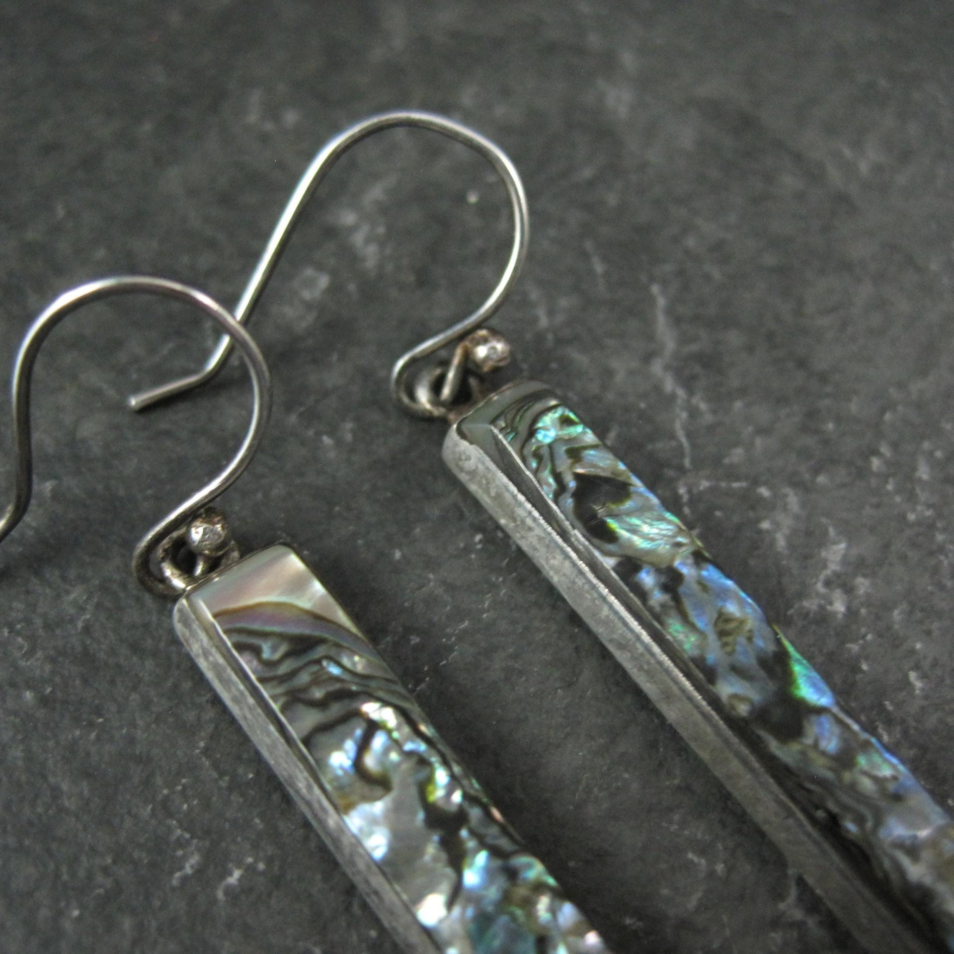 Long Vintage Abalone Earrings Sterling Silver