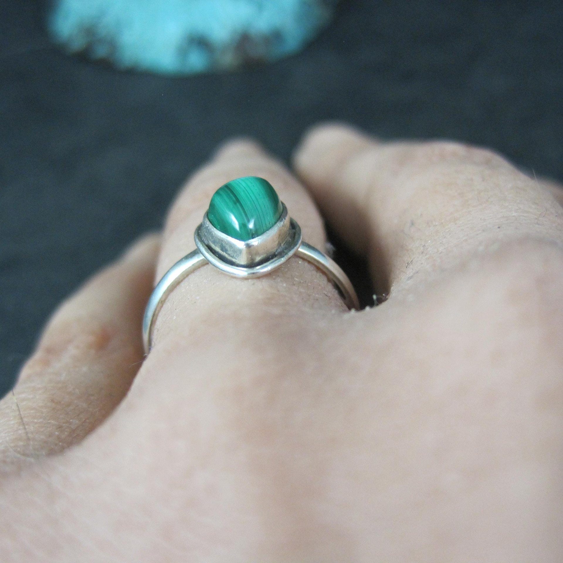 Dainty Sterling Malachite Ring Size 6