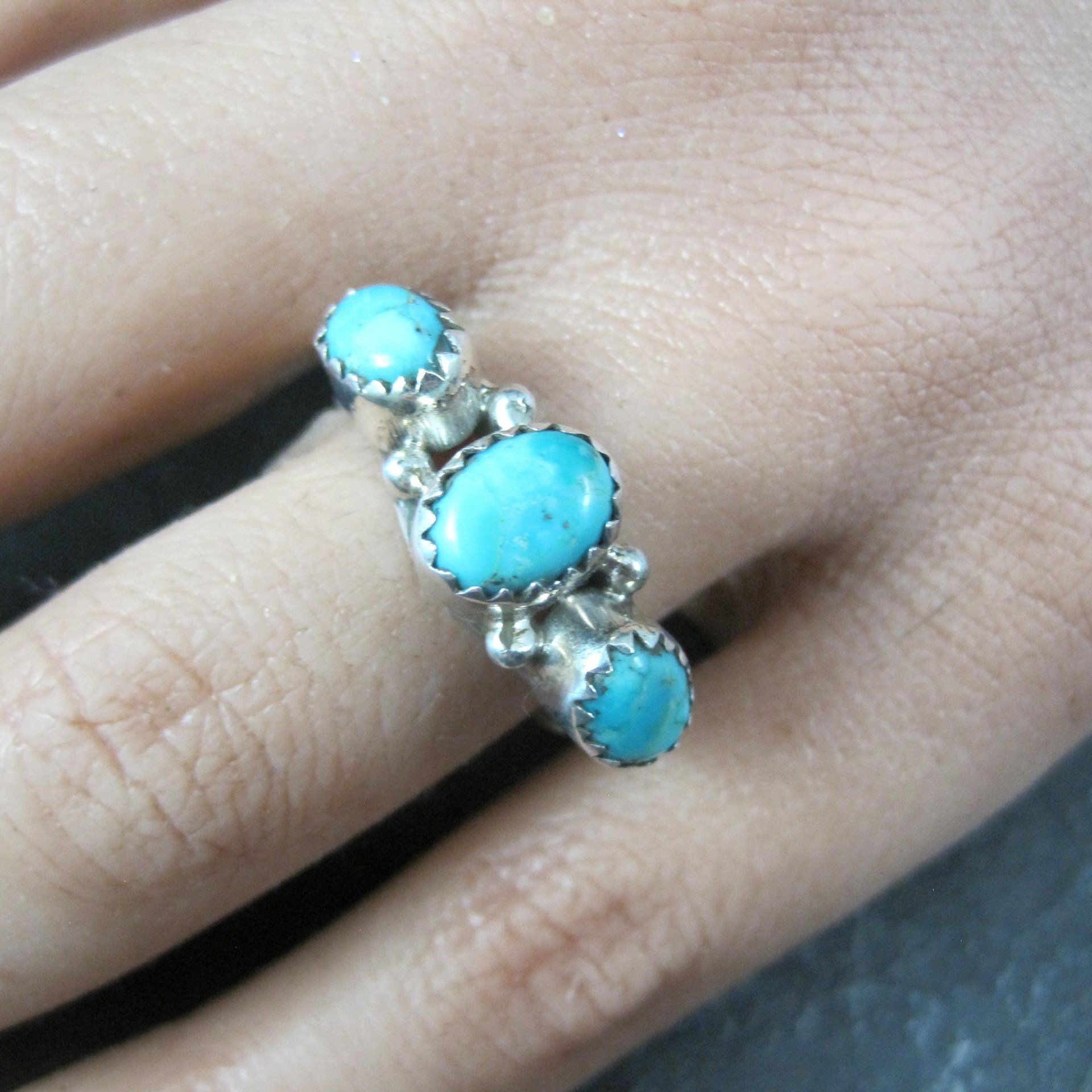 Vintage Sterling 3 Stone Turquoise Ring Size 7