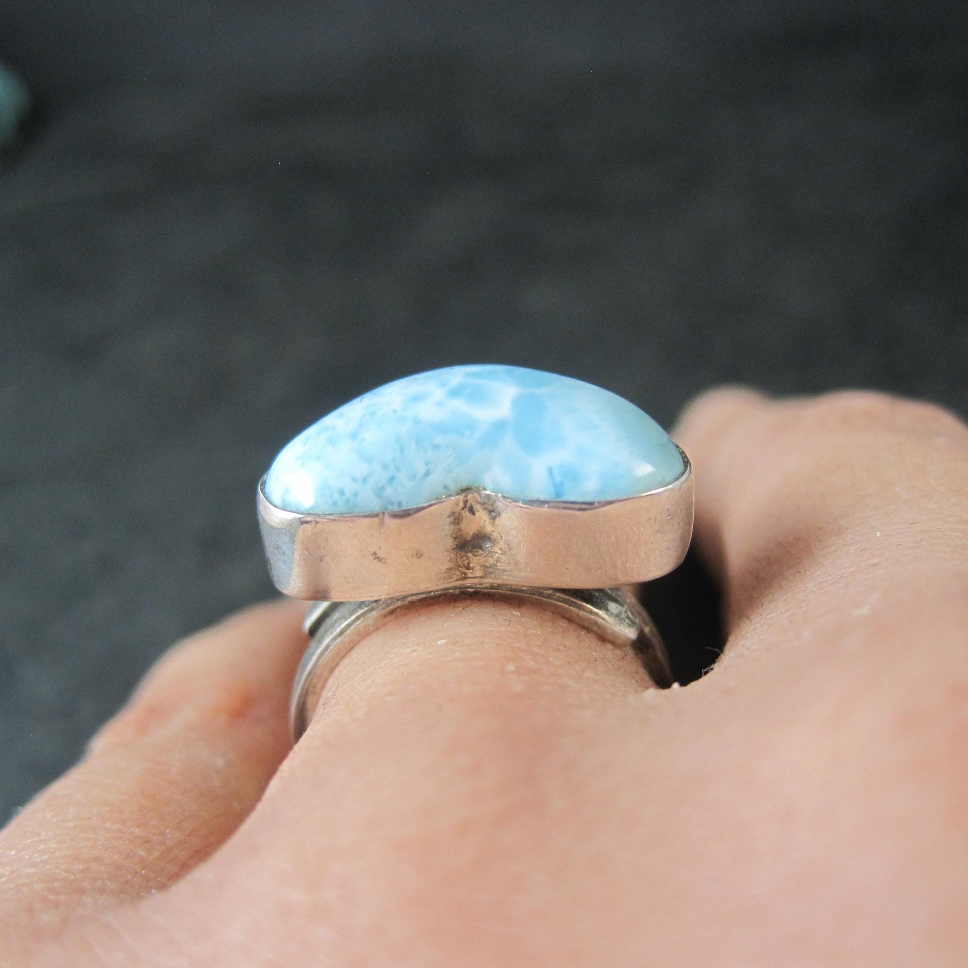 Larimar Heart Ring Sterling Silver Adjustable