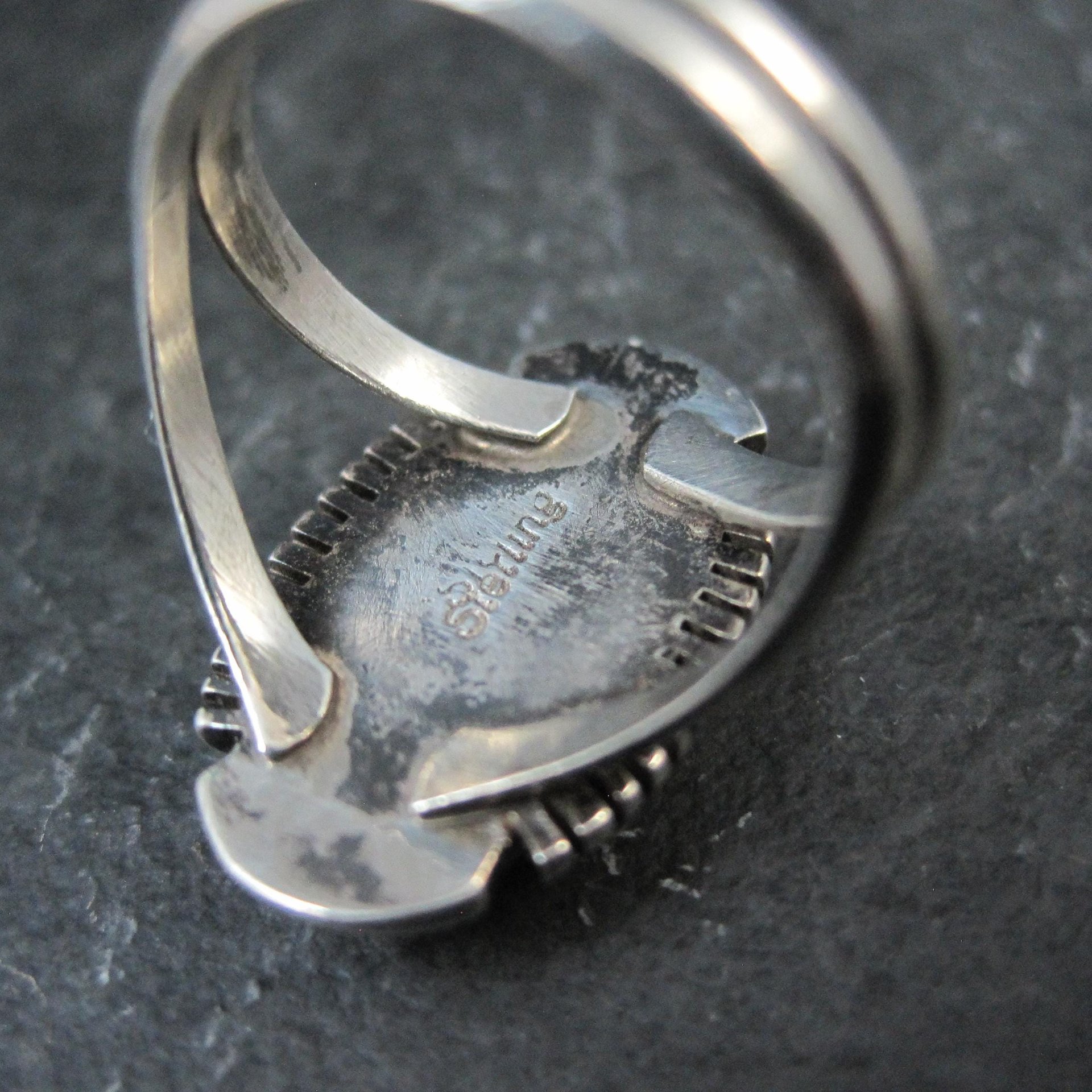 Vintage Sterling Inlay Ring Size 7 Southwestern Silver