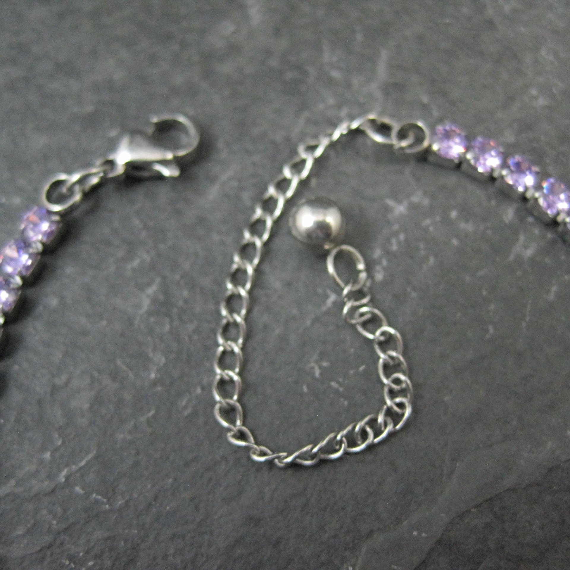 Estate Stainless Steel Purple Cz Tennis Bracelet 7-10"