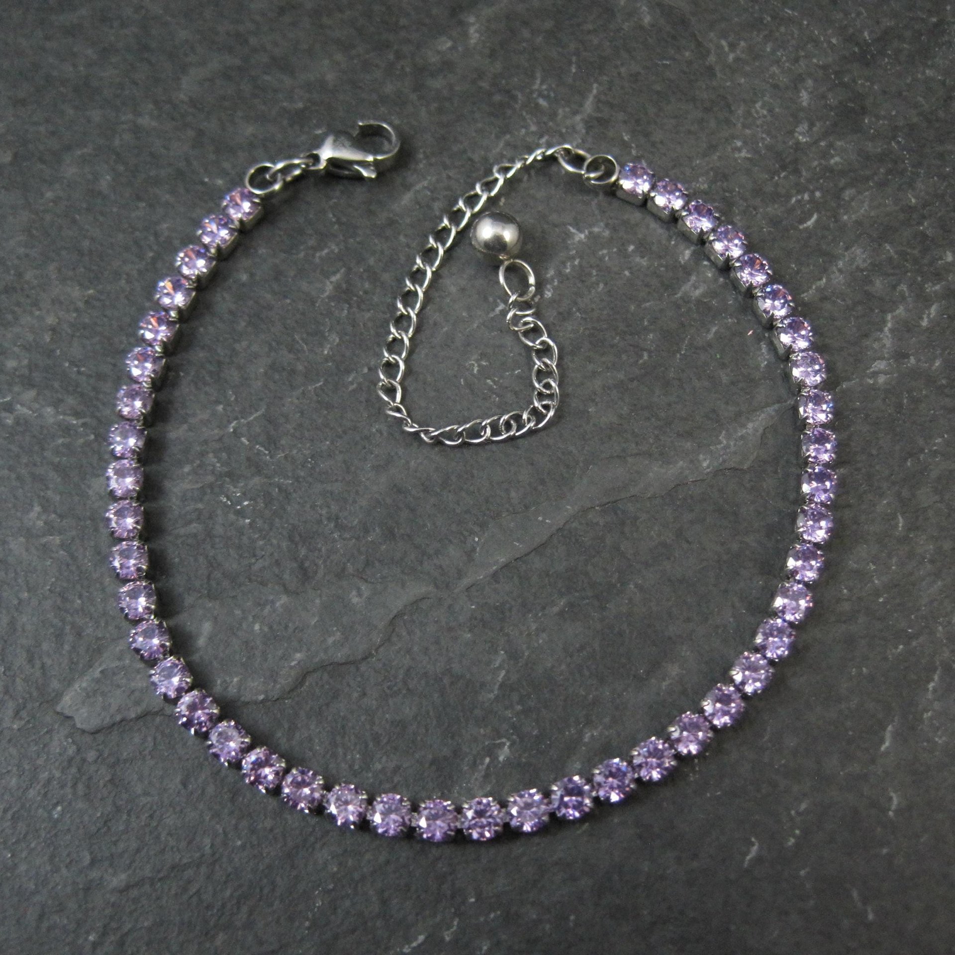 Estate Stainless Steel Purple Cz Tennis Bracelet 7-10"