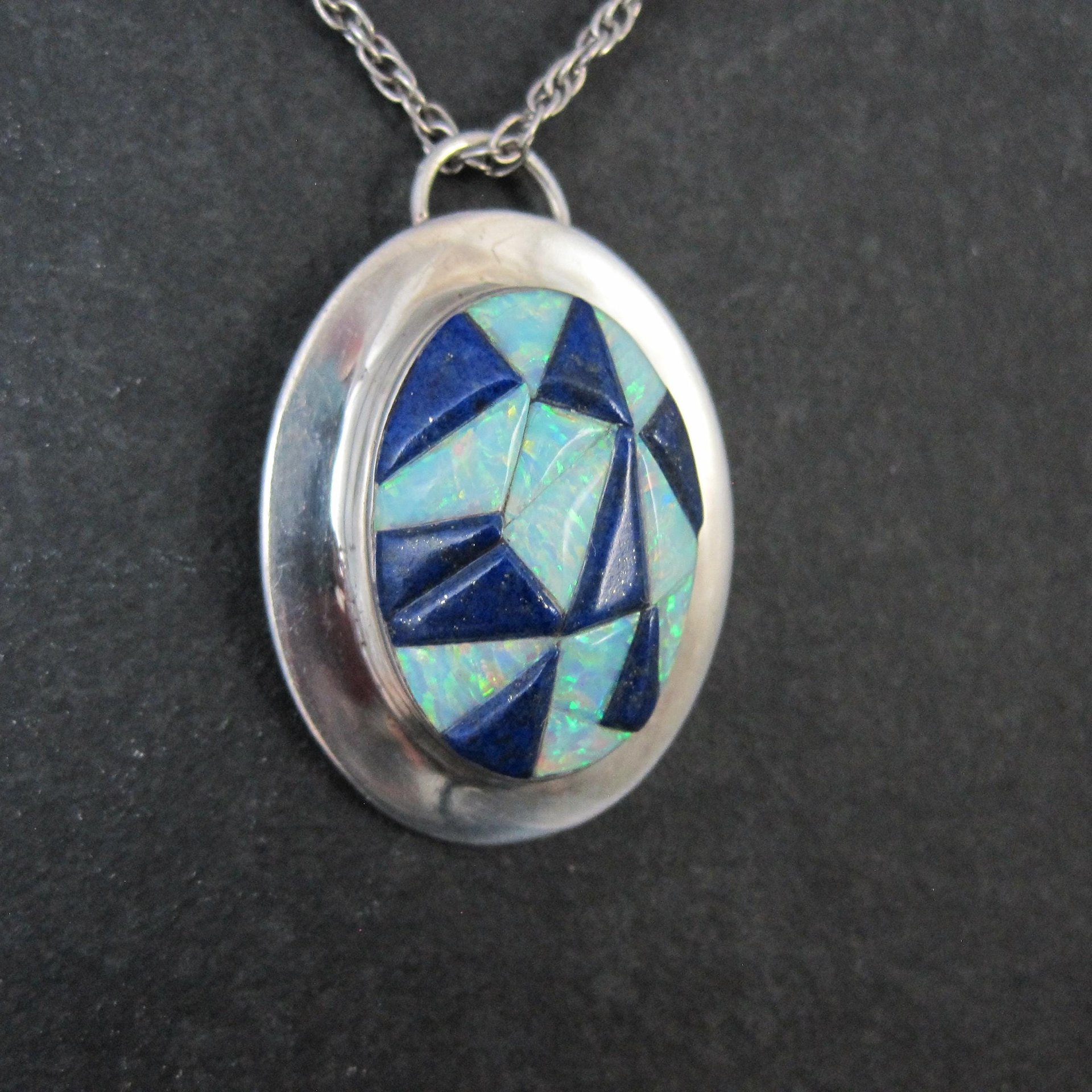 Southwestern Lapis Lazuli Opal Inlay Pendant Necklace