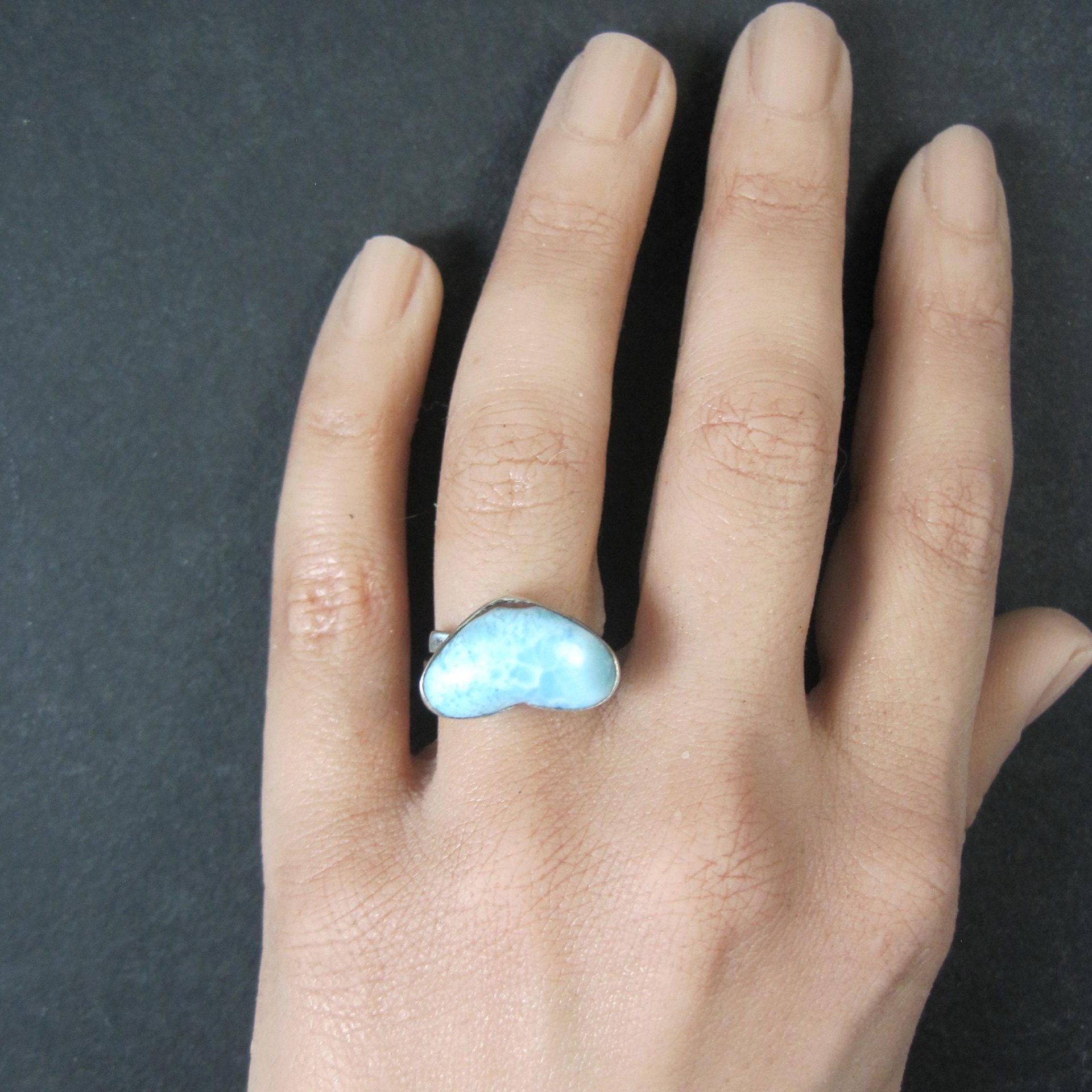 Larimar Heart Ring Sterling Silver Adjustable