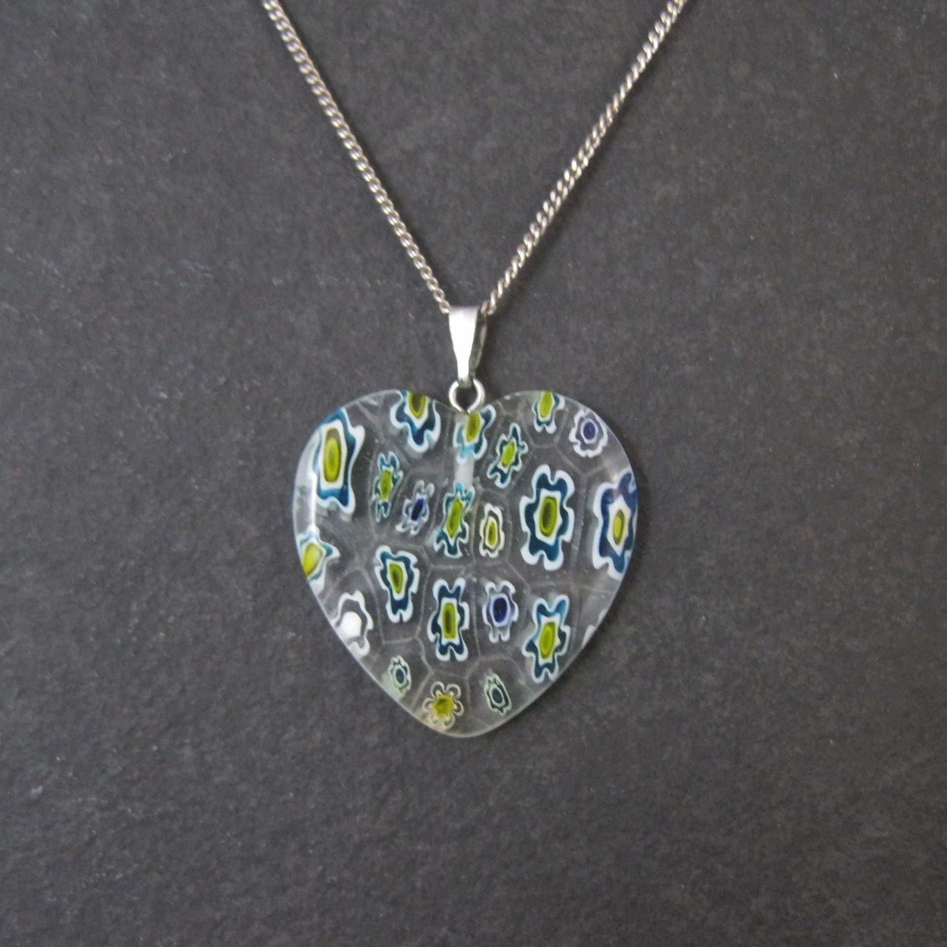 Vintage Millefiori Heart Pendant Necklace