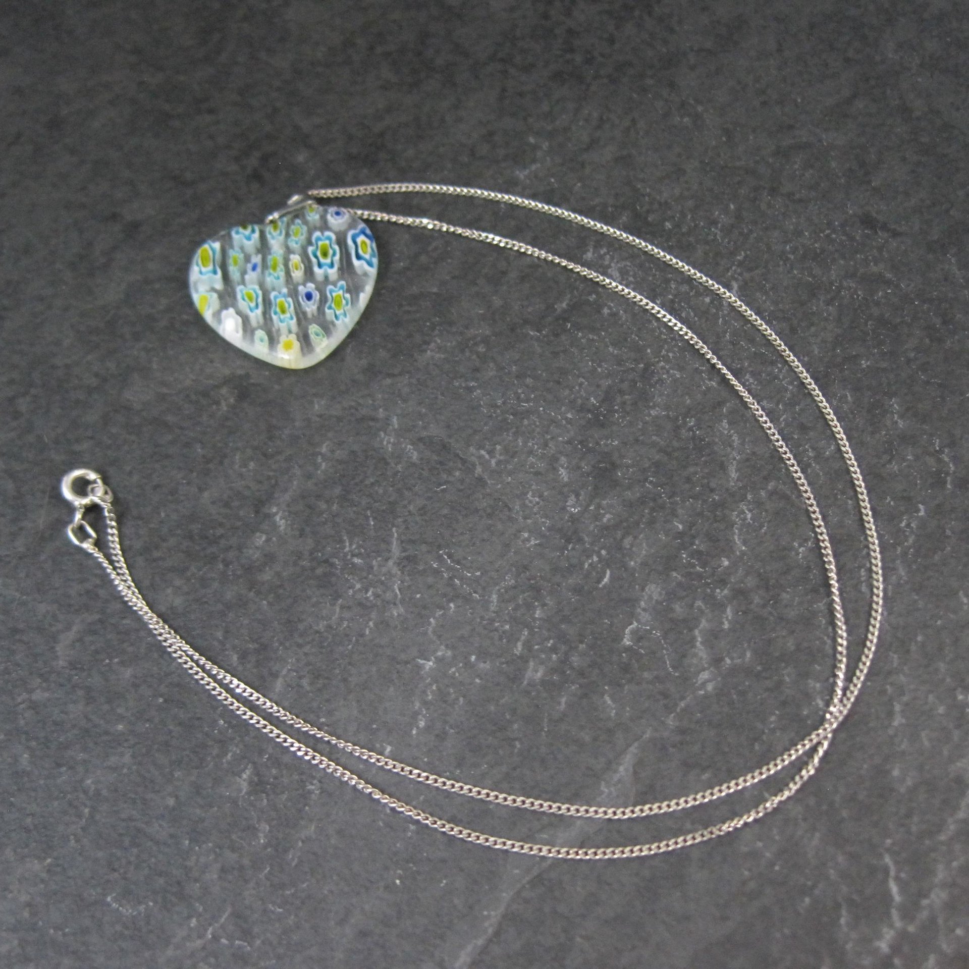 Vintage Millefiori Heart Pendant Necklace