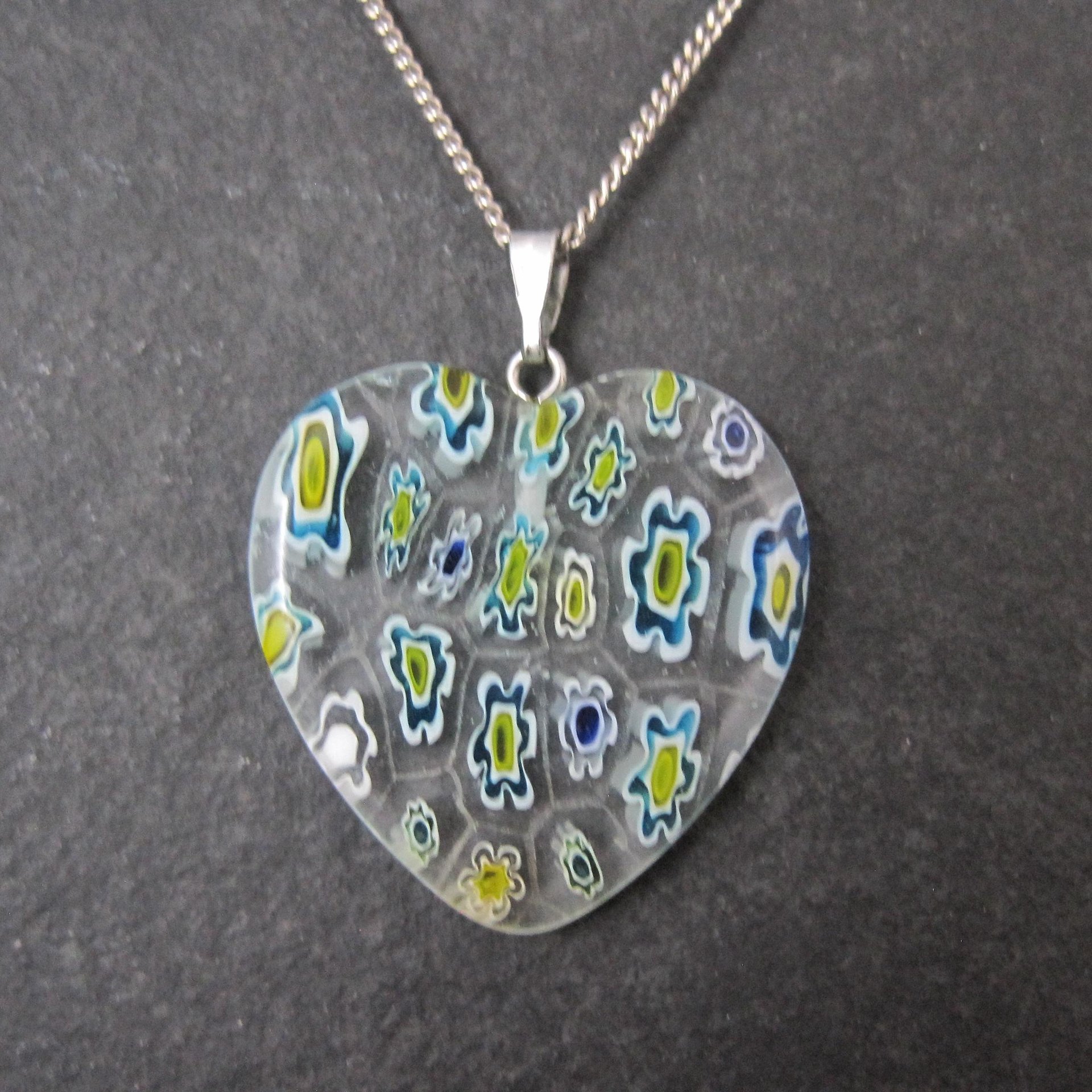 Vintage Millefiori Heart Pendant Necklace