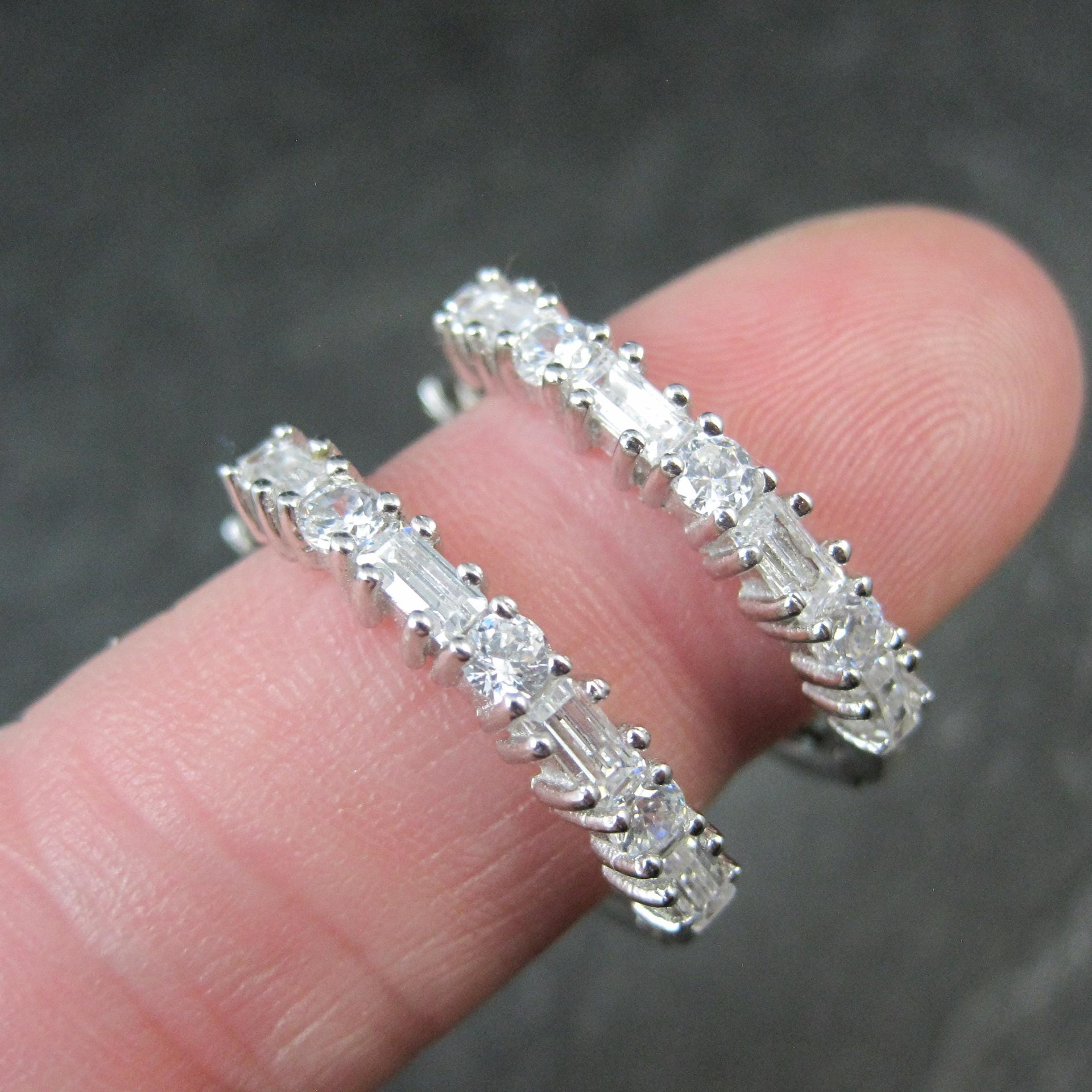 Estate Sterling Cubic Zirconia Latch Hoop Earrings
