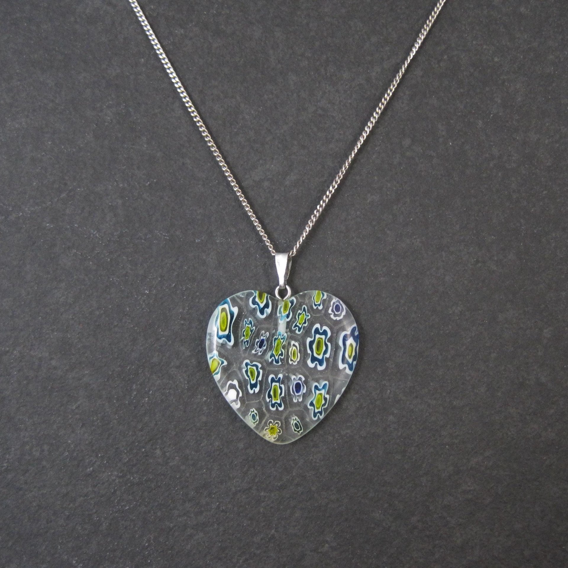 Vintage Millefiori Heart Pendant Necklace