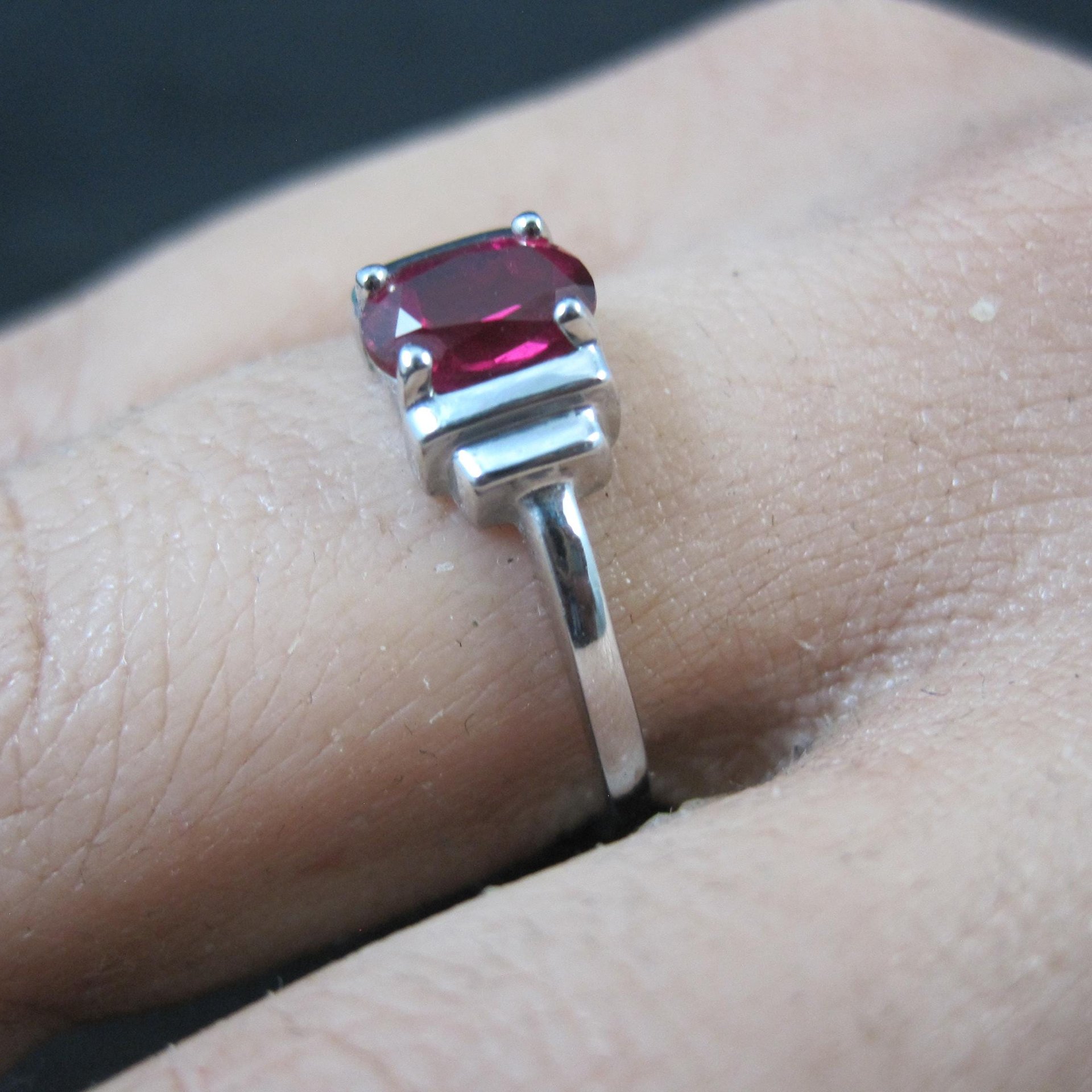 Estate Sterling Ruby Solitaire Ring Size 8
