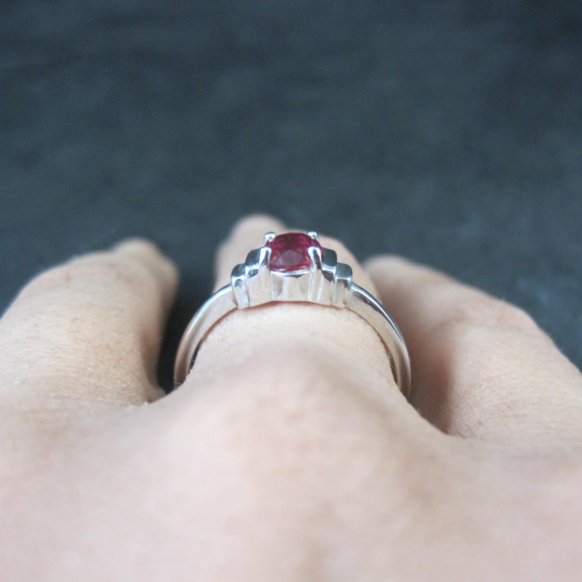 Estate Sterling Ruby Solitaire Ring Size 8