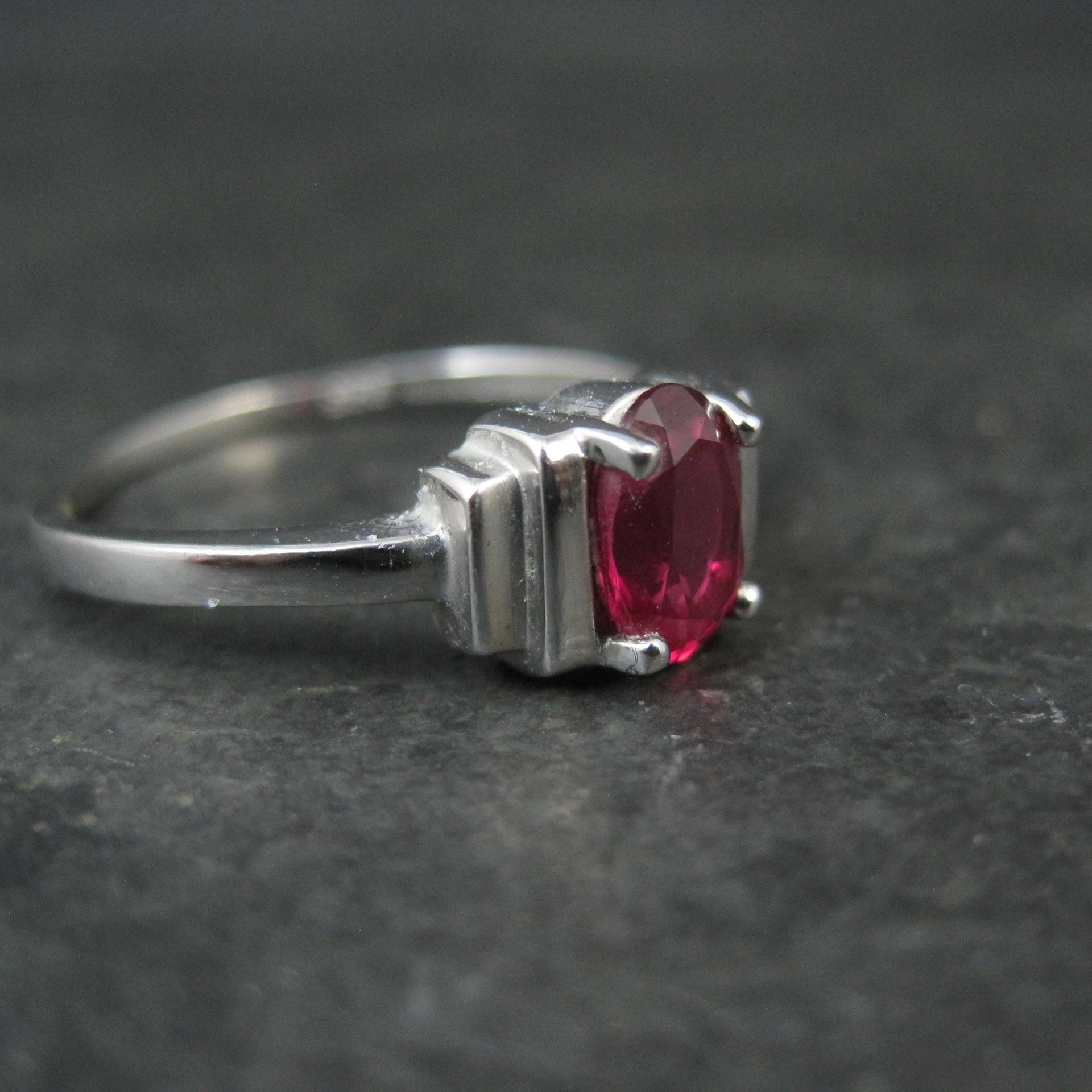 Estate Sterling Ruby Solitaire Ring Size 8