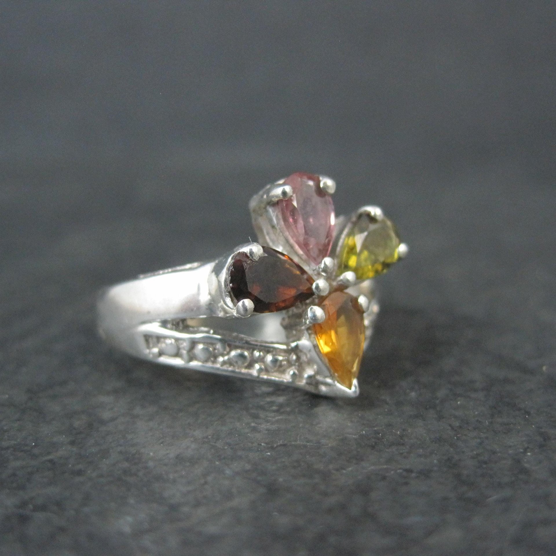 Multi Colored Tourmaline Ring Size 6 Sterling Silver