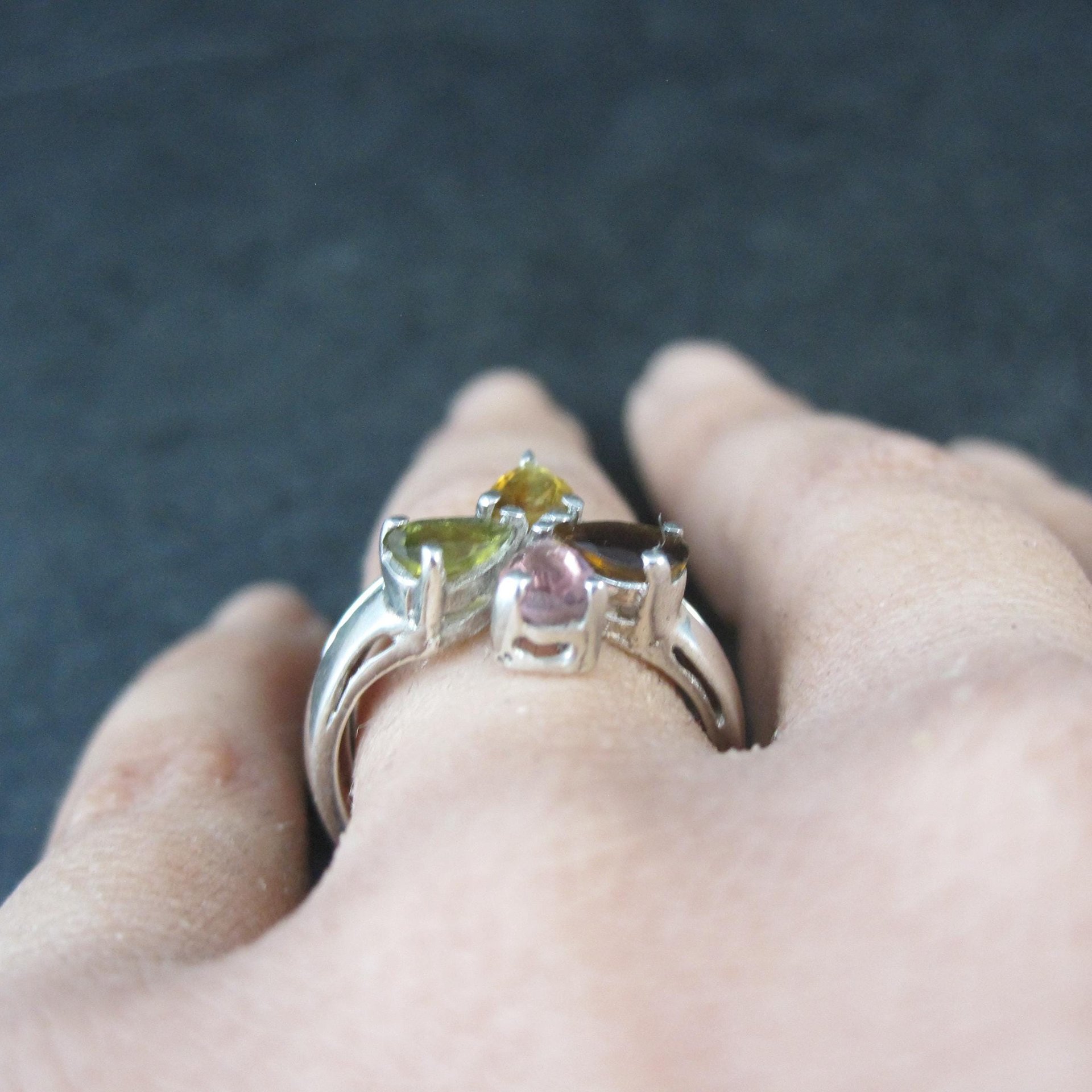 Multi Colored Tourmaline Ring Size 6 Sterling Silver