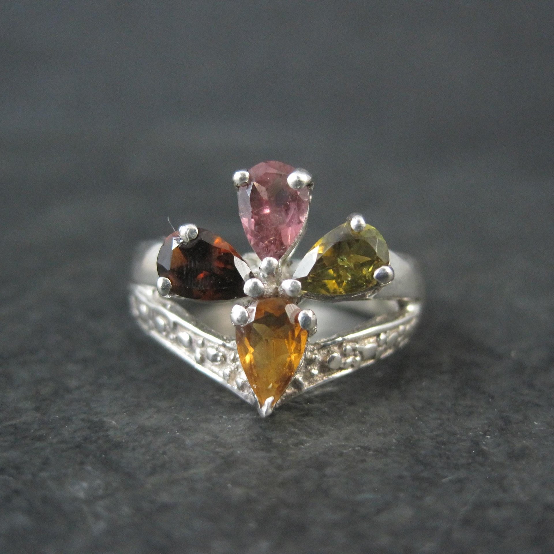 Multi Colored Tourmaline Ring Size 6 Sterling Silver