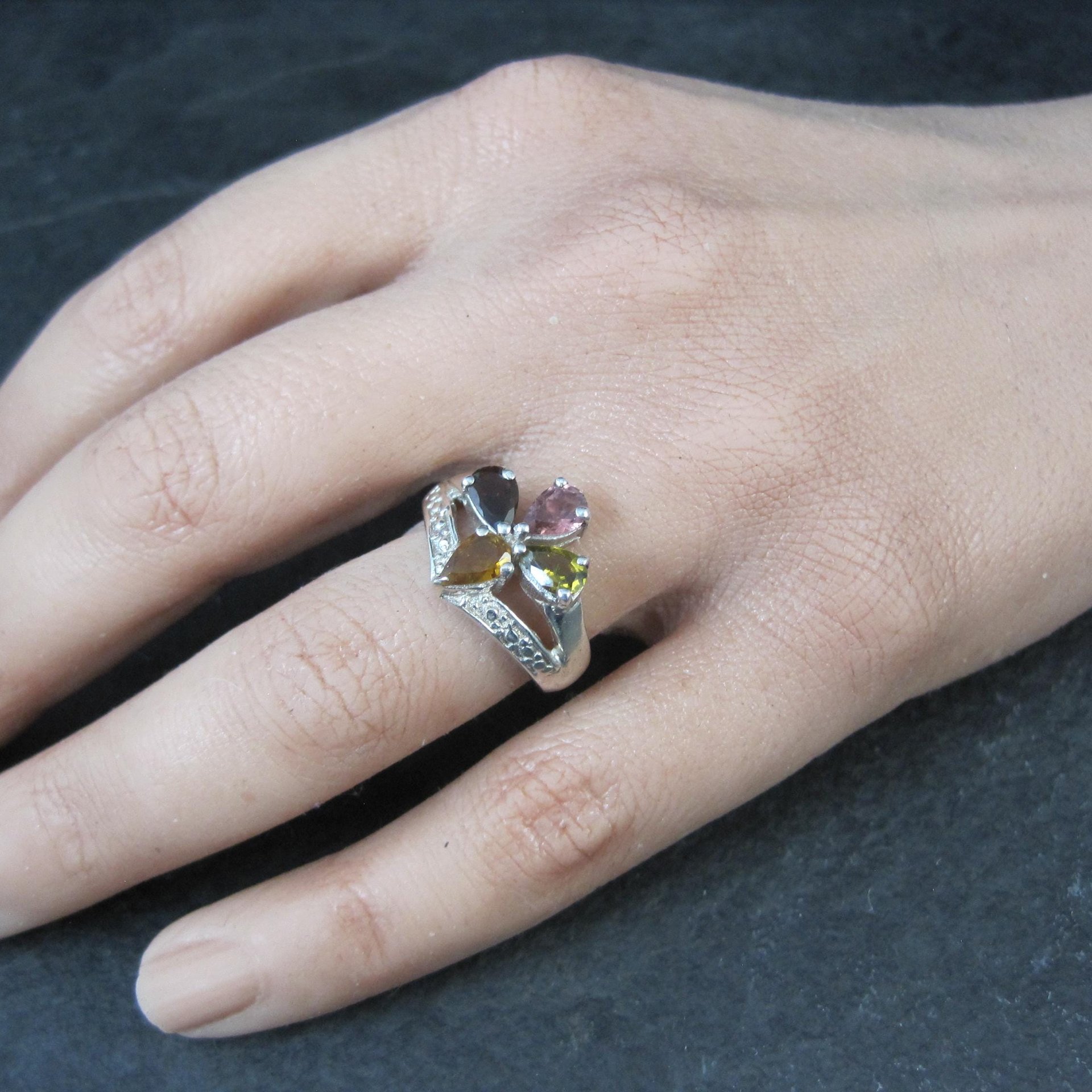 Multi Colored Tourmaline Ring Size 6 Sterling Silver